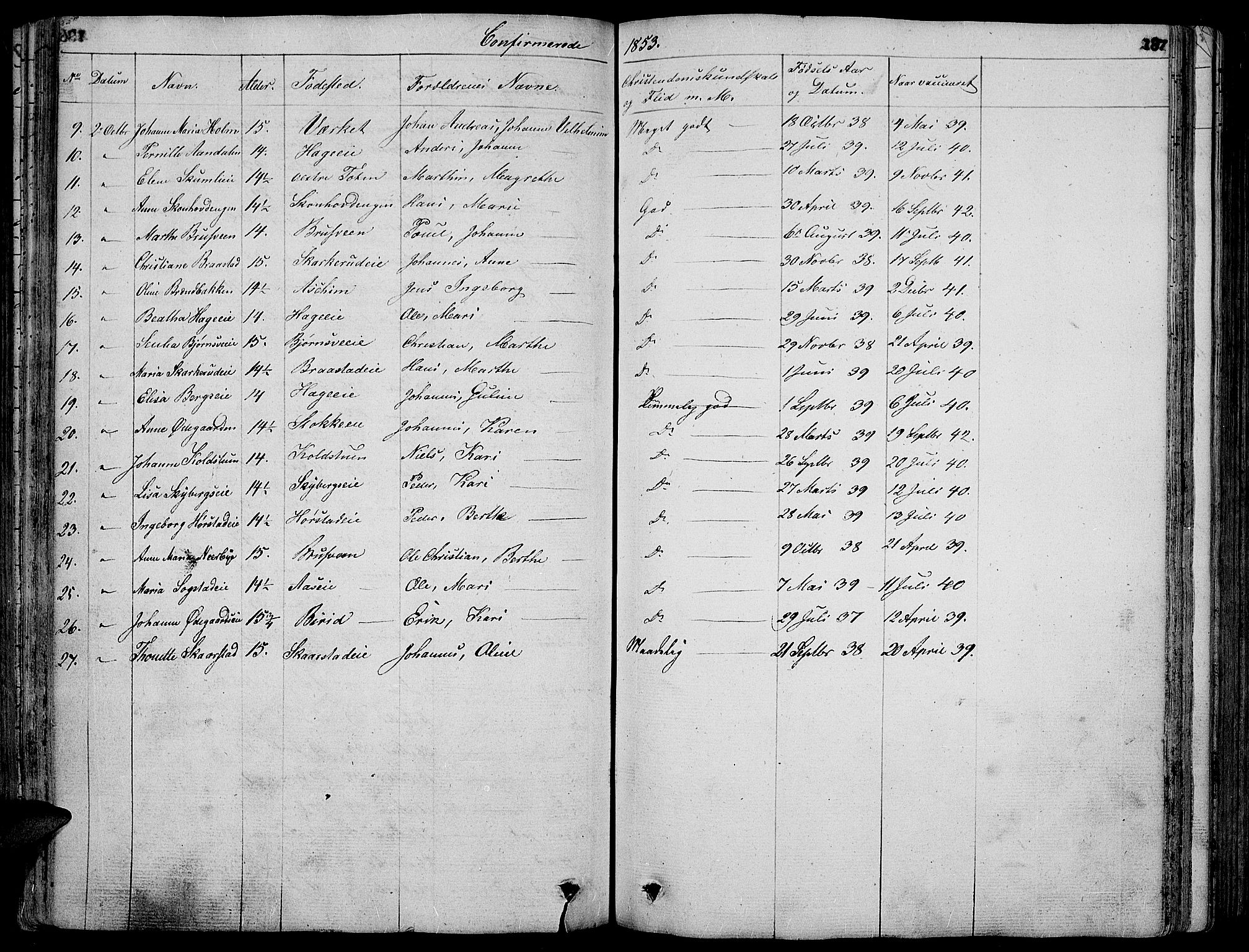 Vardal prestekontor, SAH/PREST-100/H/Ha/Hab/L0004: Parish register (copy) no. 4, 1831-1853, p. 187