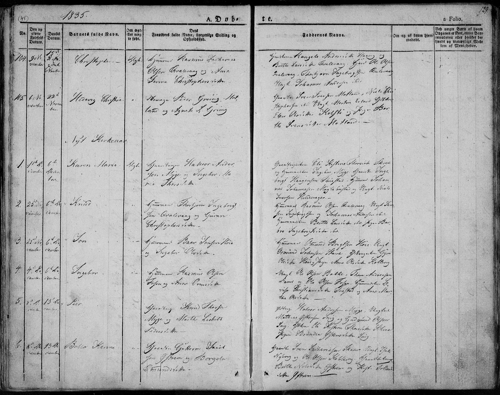 Avaldsnes sokneprestkontor, SAST/A -101851/H/Ha/Haa/L0005: Parish register (official) no. A 5.1, 1825-1841, p. 129