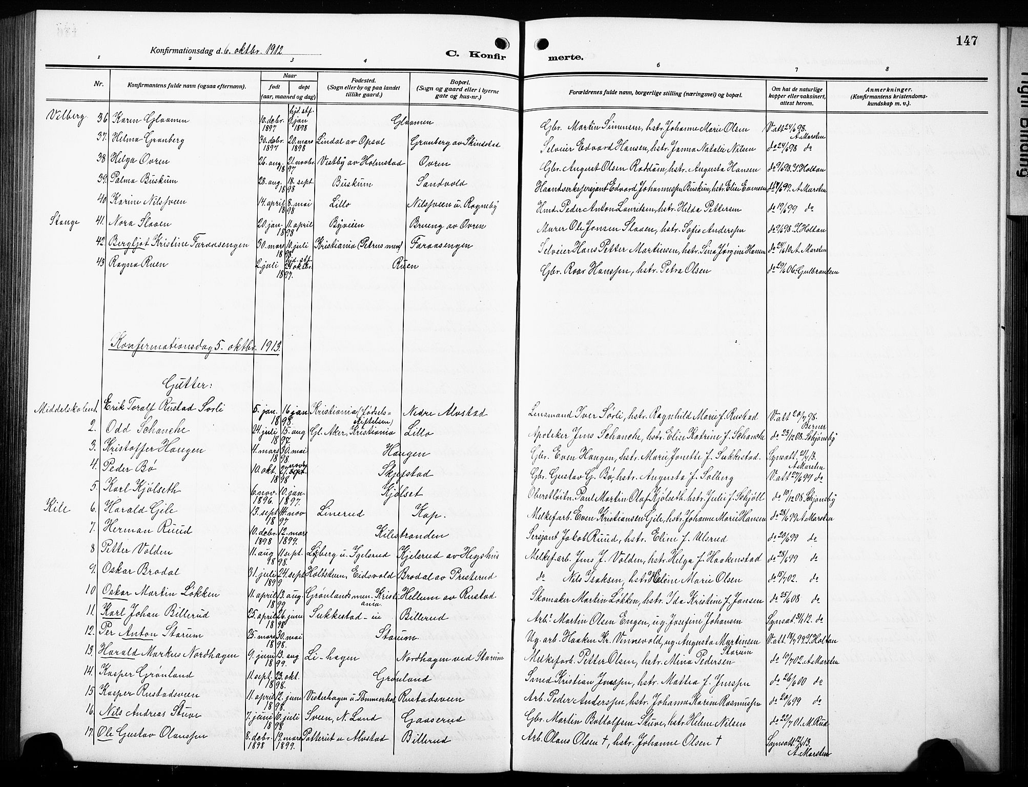 Østre Toten prestekontor, SAH/PREST-104/H/Ha/Hab/L0010: Parish register (copy) no. 10, 1912-1933, p. 147