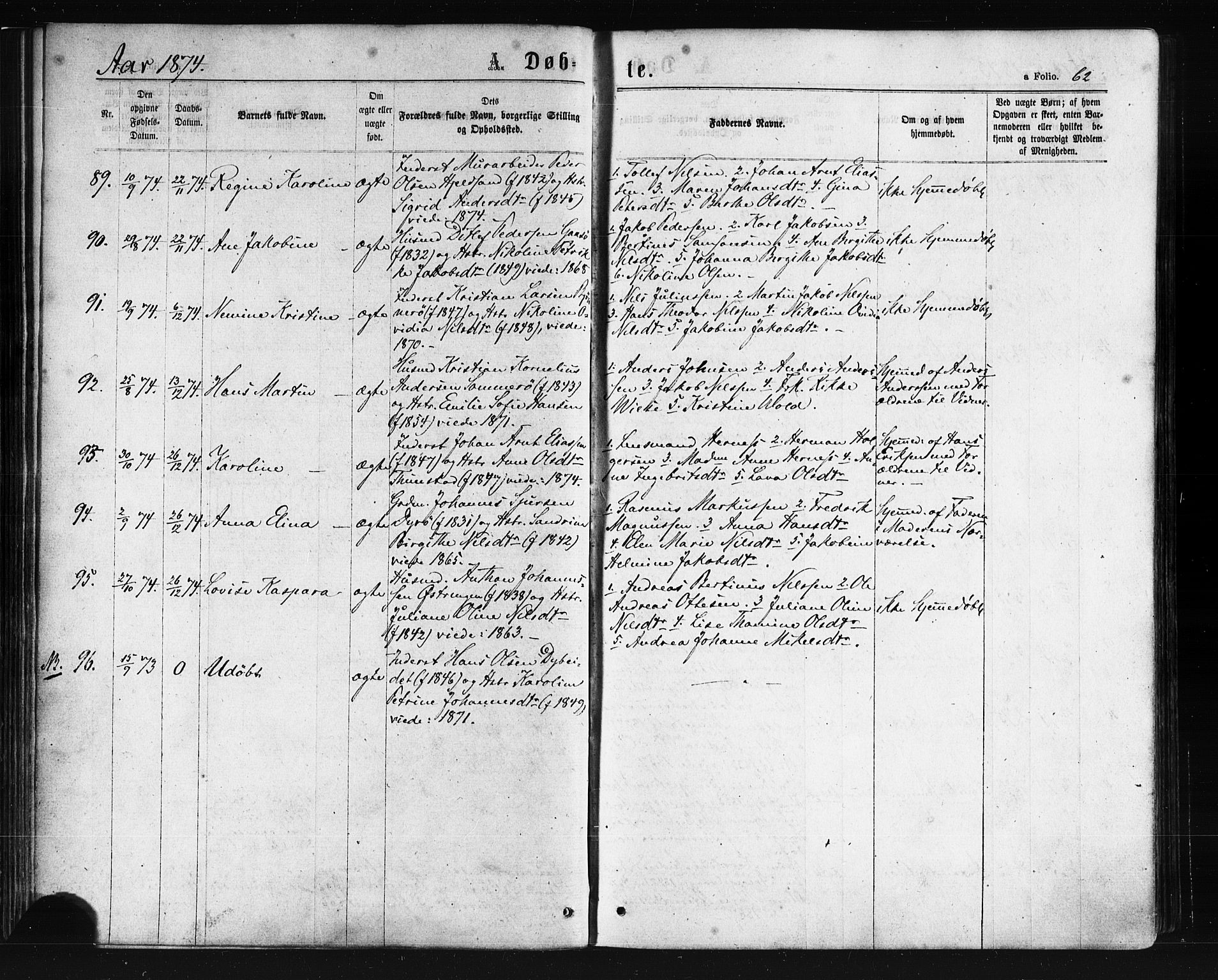 Ministerialprotokoller, klokkerbøker og fødselsregistre - Nordland, AV/SAT-A-1459/893/L1334: Parish register (official) no. 893A07, 1867-1877, p. 62