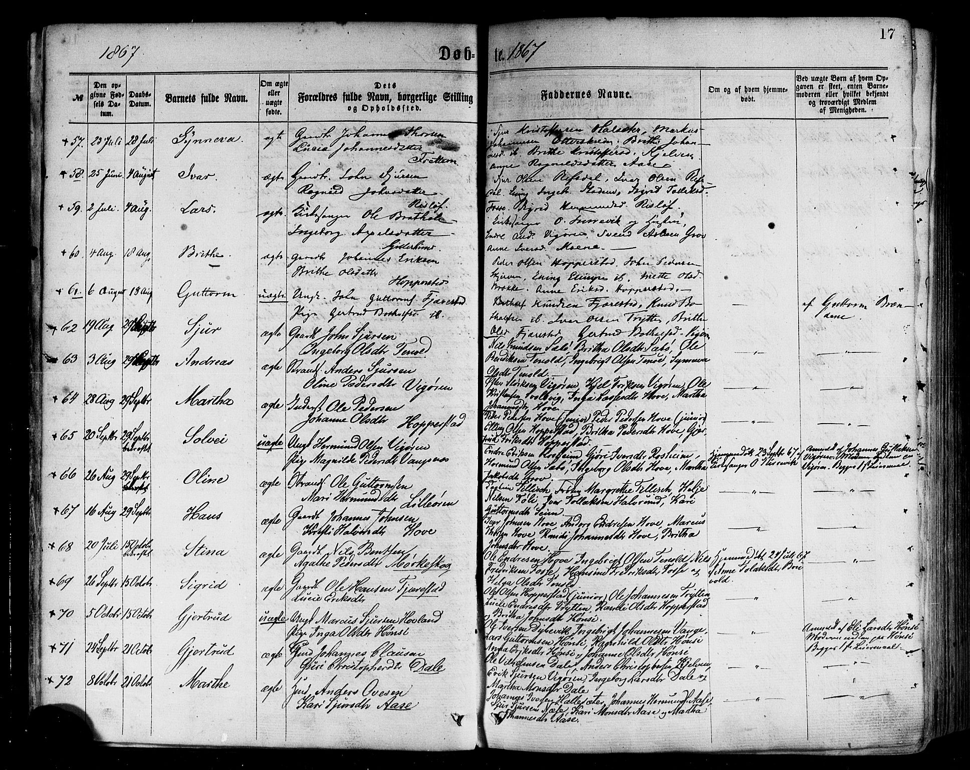Vik sokneprestembete, SAB/A-81501: Parish register (official) no. A 9, 1866-1877, p. 17
