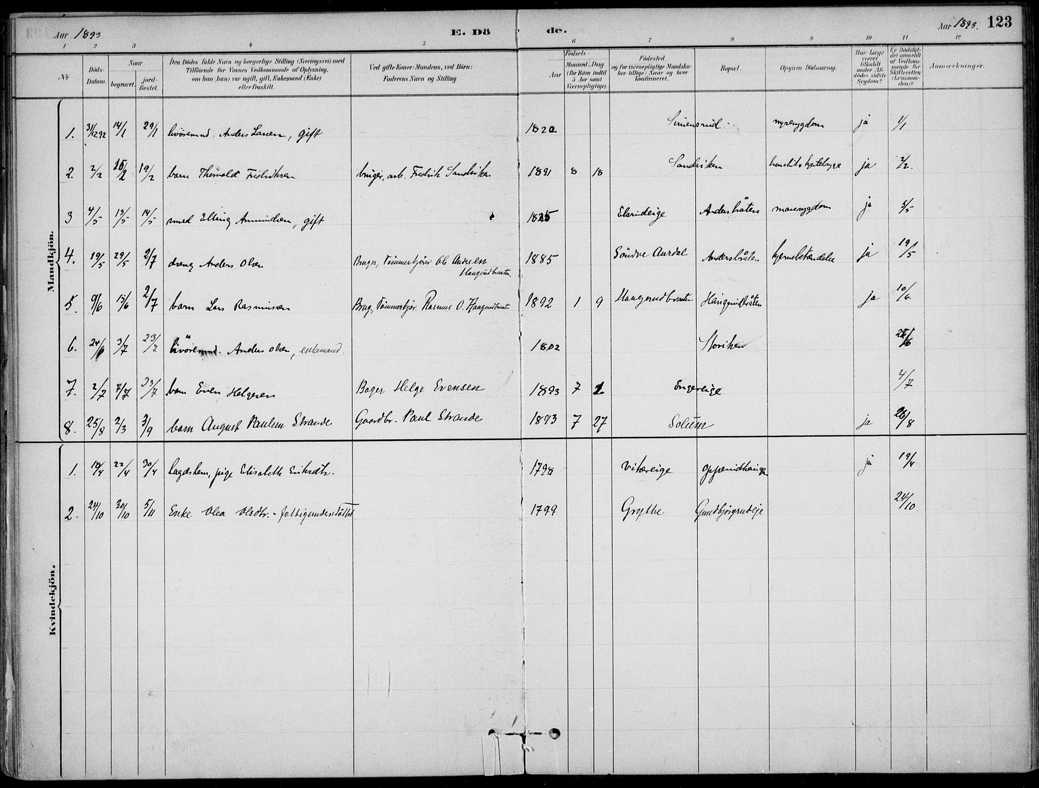 Ådal kirkebøker, SAKO/A-248/F/Fa/L0003: Parish register (official) no. I 3, 1884-1903, p. 123