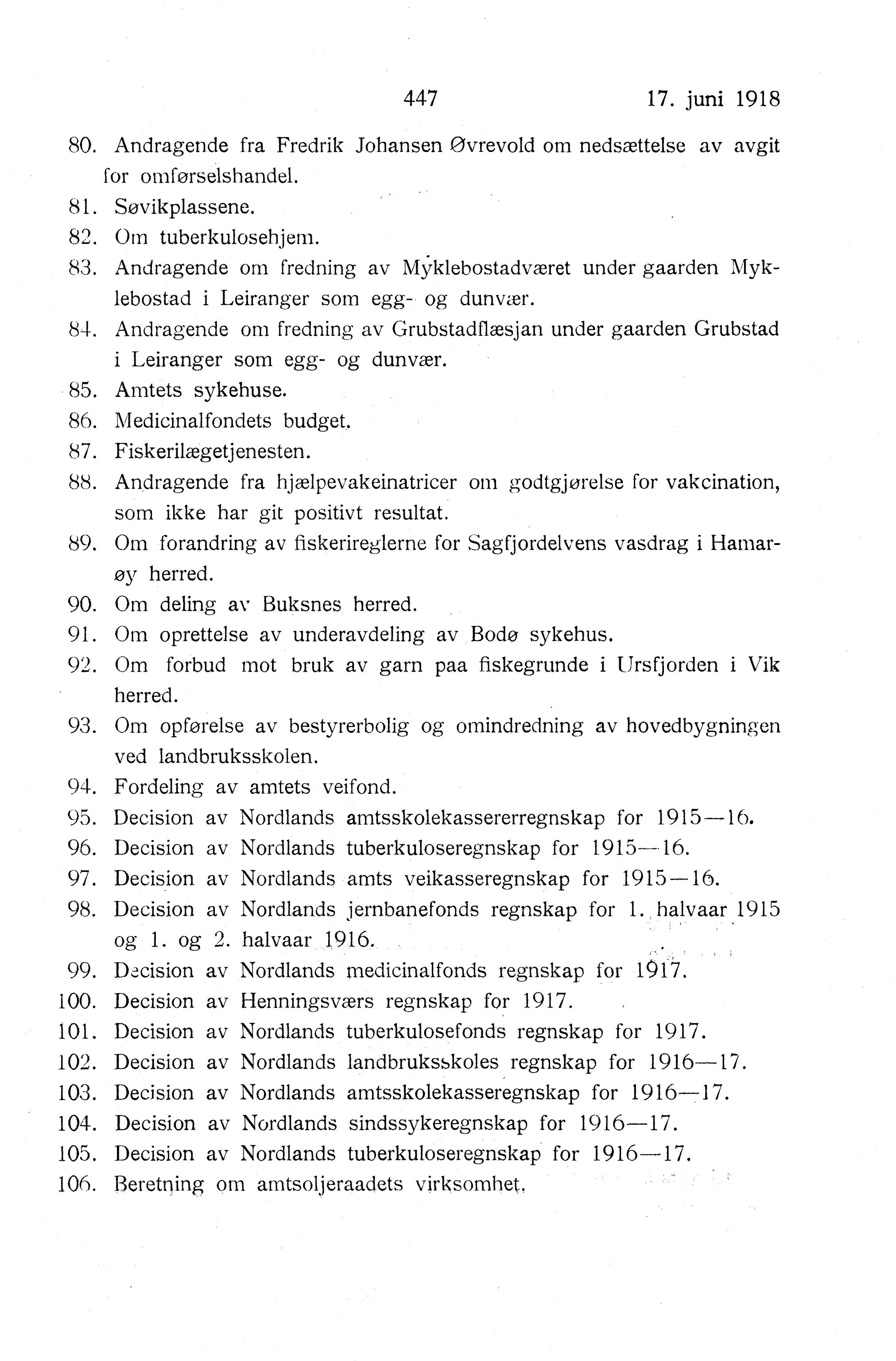 Nordland Fylkeskommune. Fylkestinget, AIN/NFK-17/176/A/Ac/L0041: Fylkestingsforhandlinger 1918, 1918