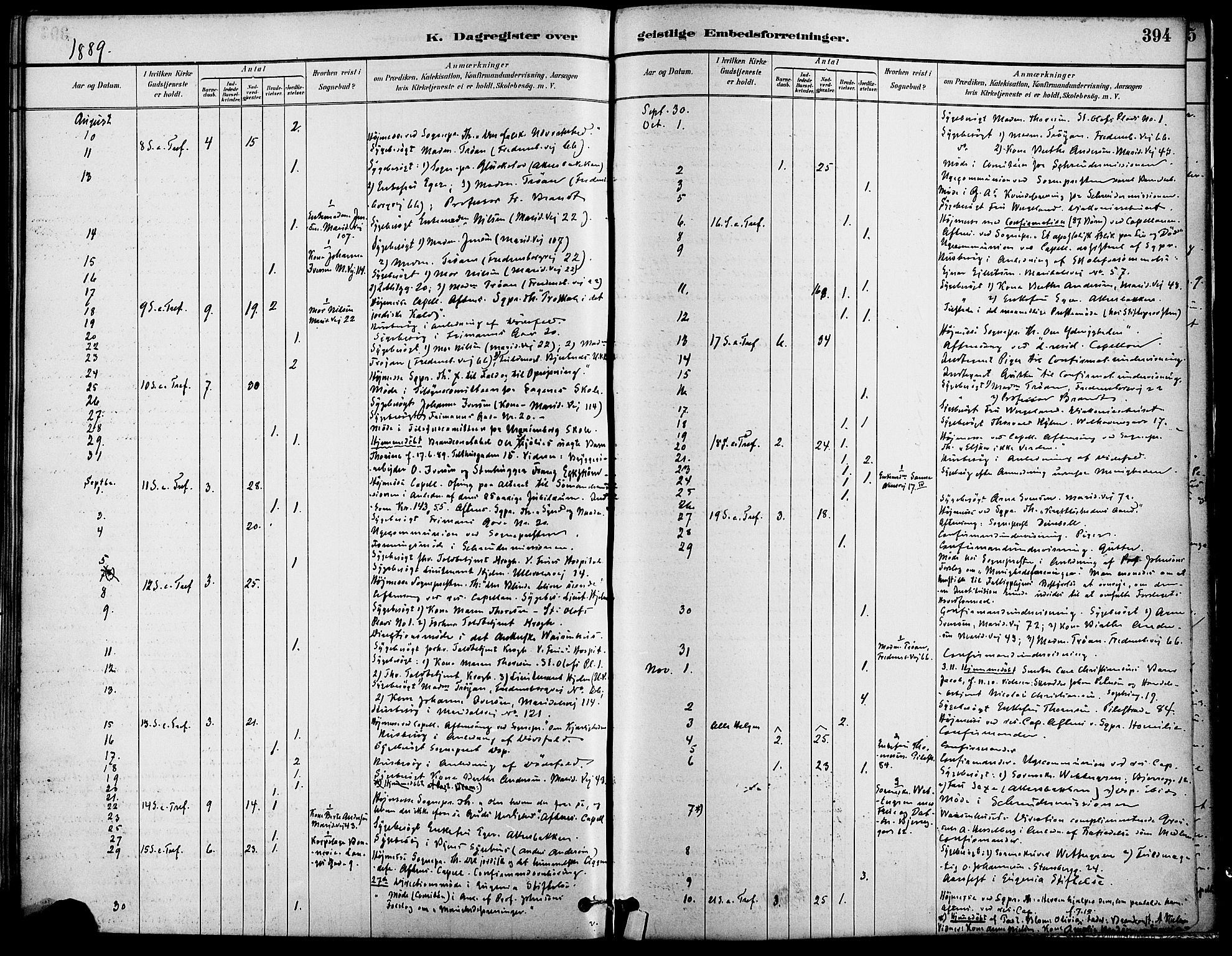 Gamle Aker prestekontor Kirkebøker, SAO/A-10617a/F/L0007: Parish register (official) no. 7, 1882-1890, p. 394