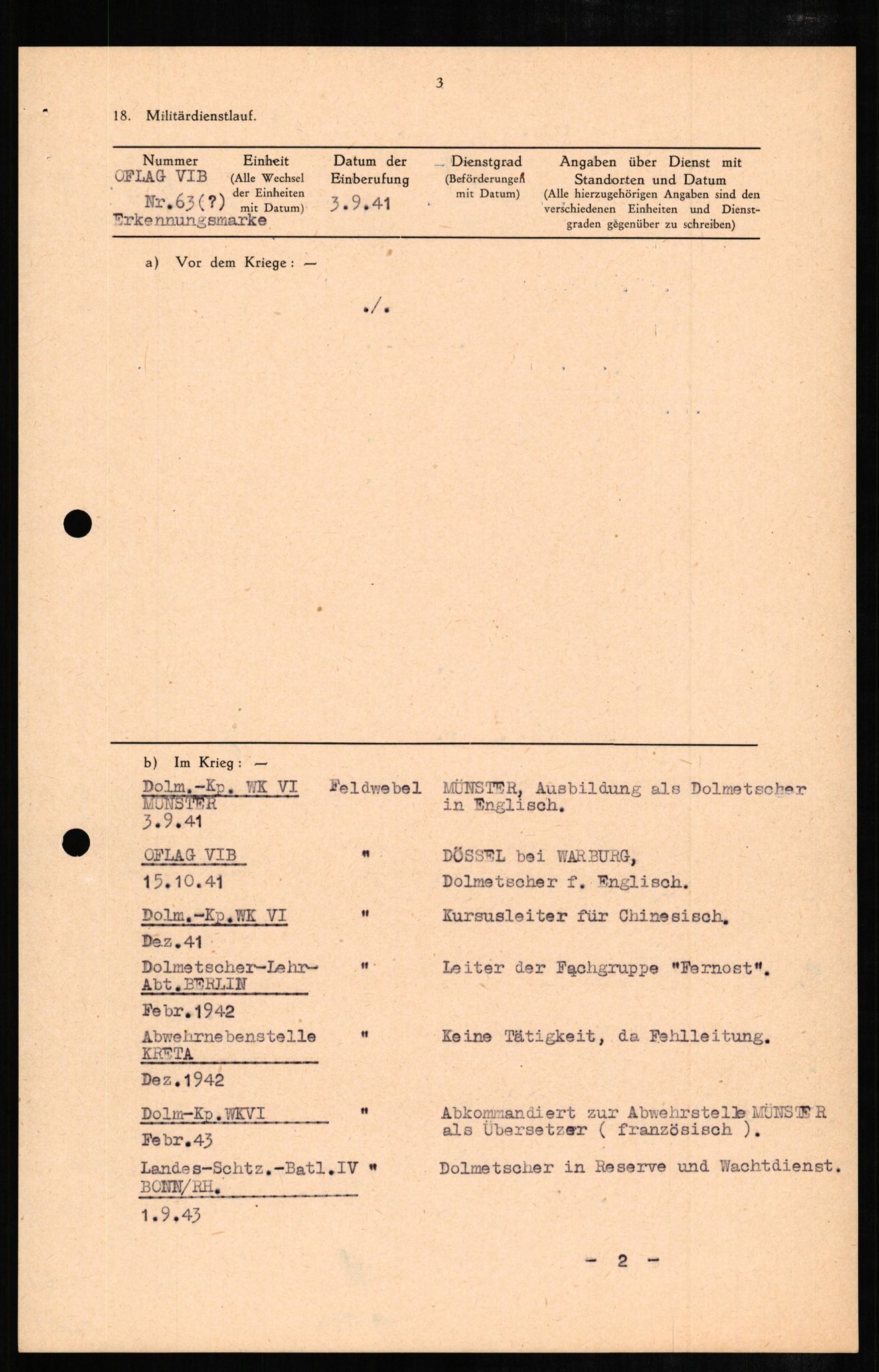 Forsvaret, Forsvarets overkommando II, RA/RAFA-3915/D/Db/L0007: CI Questionaires. Tyske okkupasjonsstyrker i Norge. Tyskere., 1945-1946, p. 99
