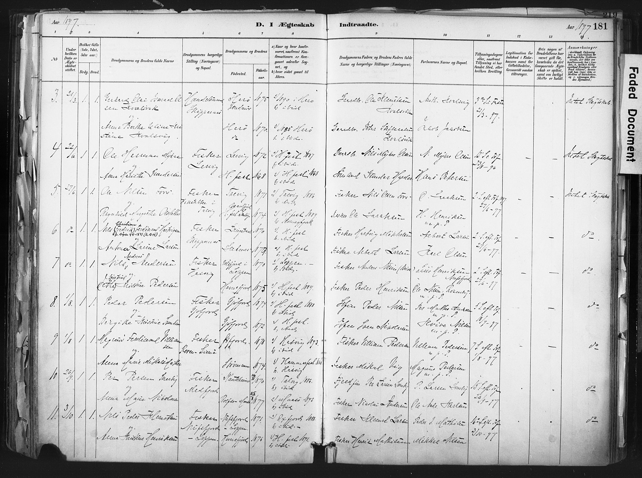 Hammerfest sokneprestkontor, AV/SATØ-S-1347/H/Ha/L0011.kirke: Parish register (official) no. 11 /1, 1885-1897, p. 181