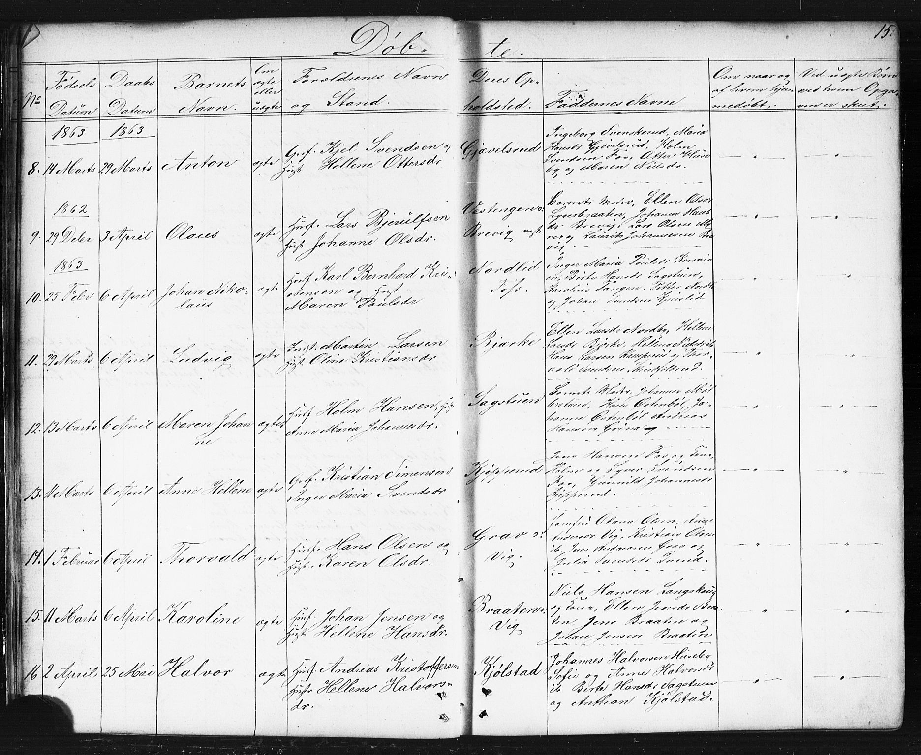 Enebakk prestekontor Kirkebøker, SAO/A-10171c/G/Gb/L0001: Parish register (copy) no. II 1, 1859-1890, p. 15