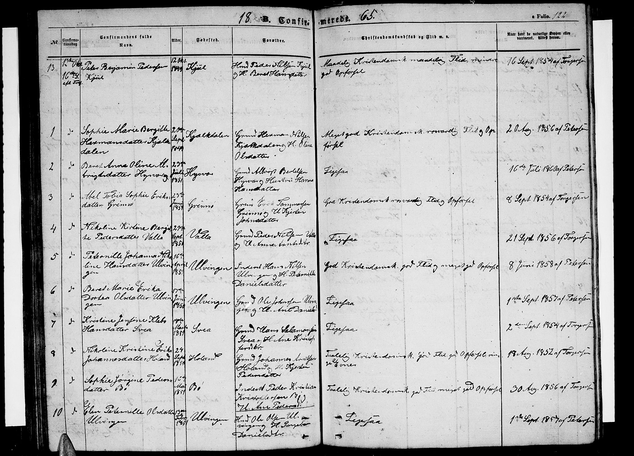 Ministerialprotokoller, klokkerbøker og fødselsregistre - Nordland, AV/SAT-A-1459/816/L0251: Parish register (copy) no. 816C01, 1852-1870, p. 122