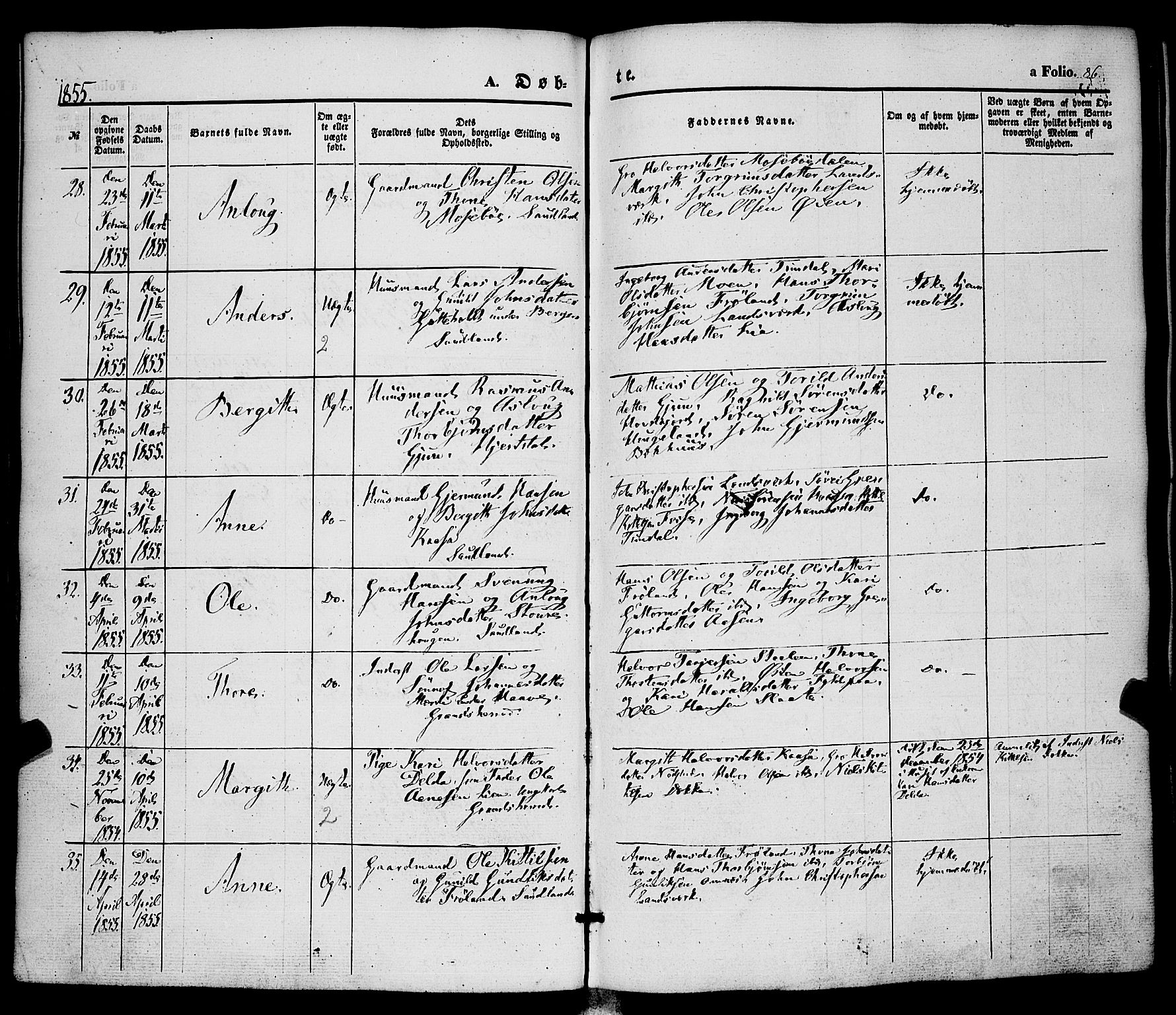 Hjartdal kirkebøker, AV/SAKO-A-270/F/Fa/L0008: Parish register (official) no. I 8, 1844-1859, p. 86