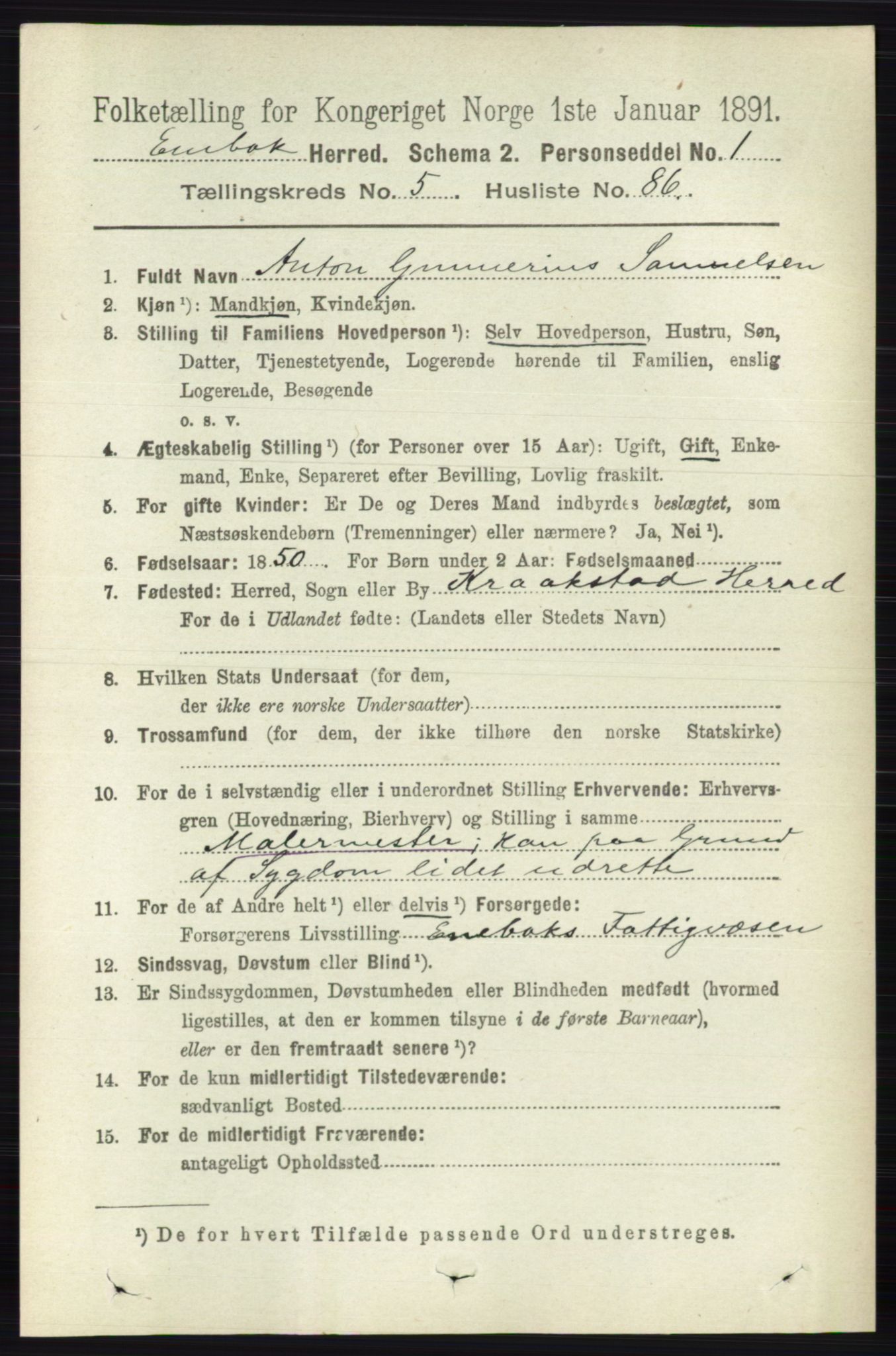 RA, 1891 census for 0229 Enebakk, 1891, p. 2513