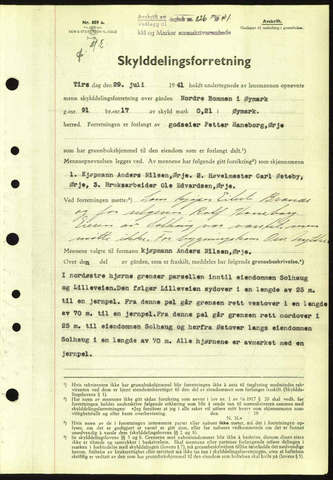 Idd og Marker sorenskriveri, AV/SAO-A-10283/G/Gb/Gbb/L0004: Mortgage book no. A4, 1940-1941, Diary no: : 826/1941