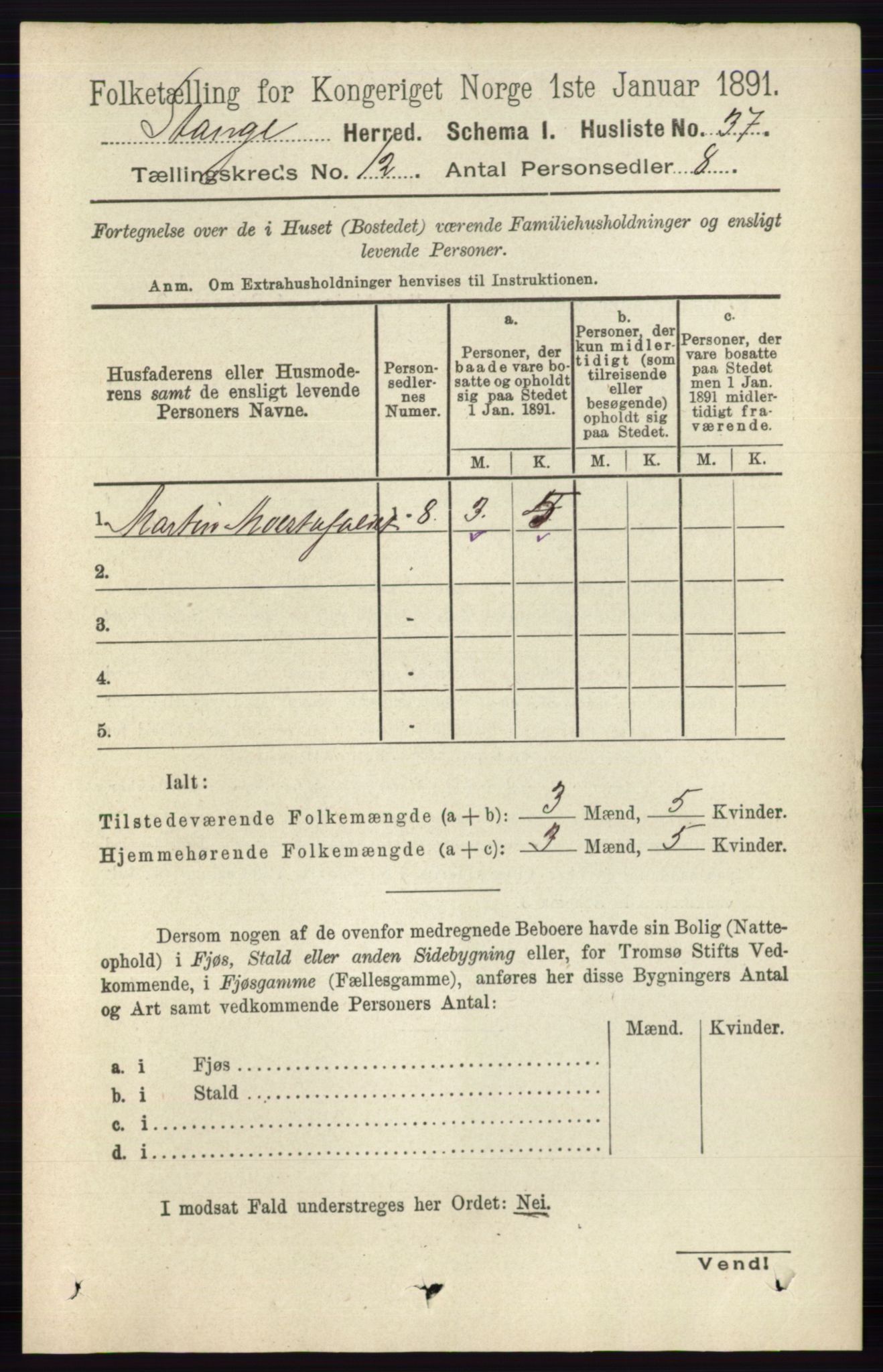 RA, 1891 census for 0417 Stange, 1891, p. 7985