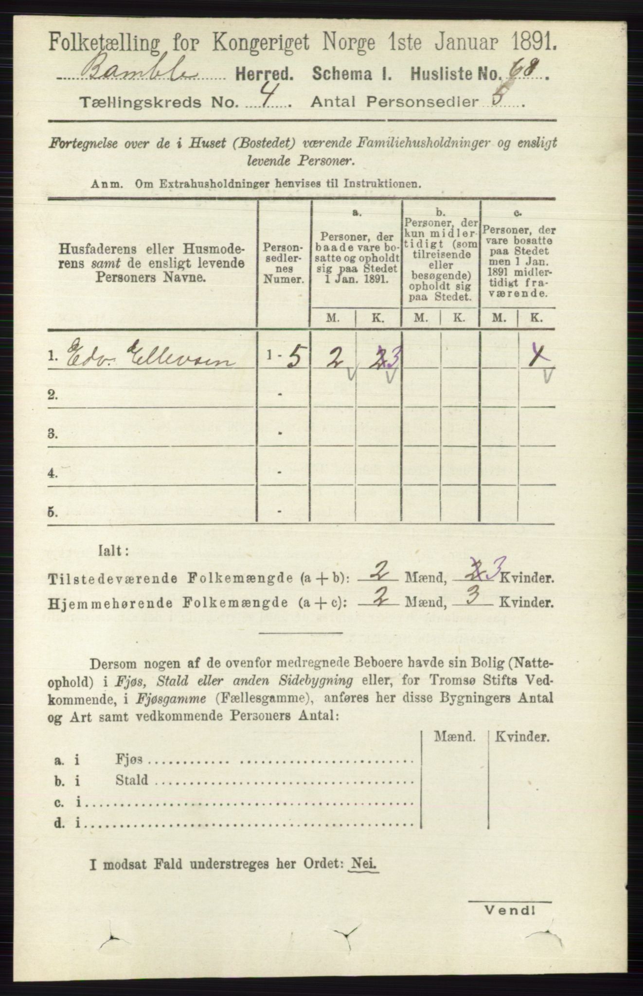 RA, 1891 census for 0814 Bamble, 1891, p. 1805