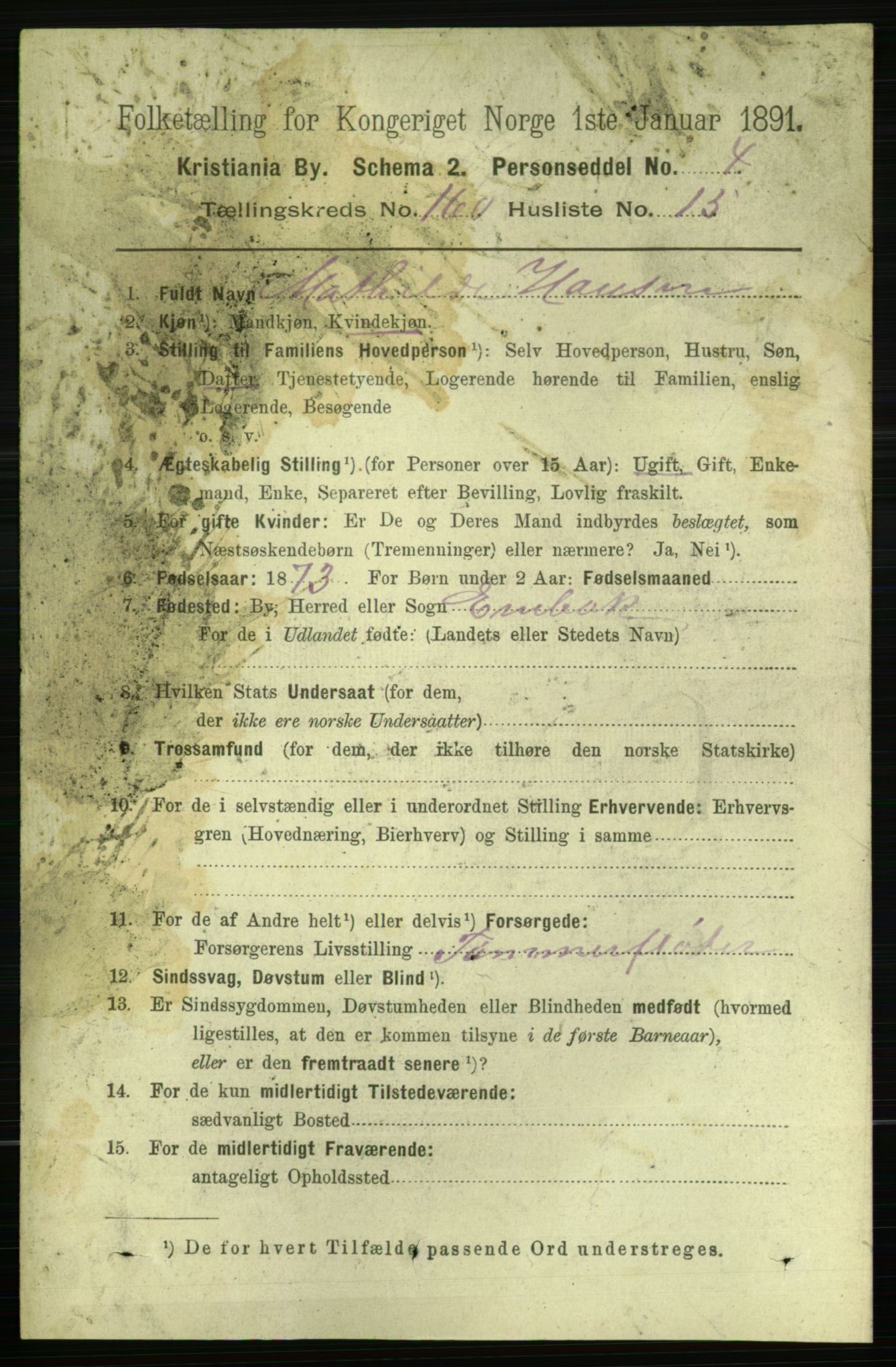 RA, 1891 census for 0301 Kristiania, 1891, p. 91045