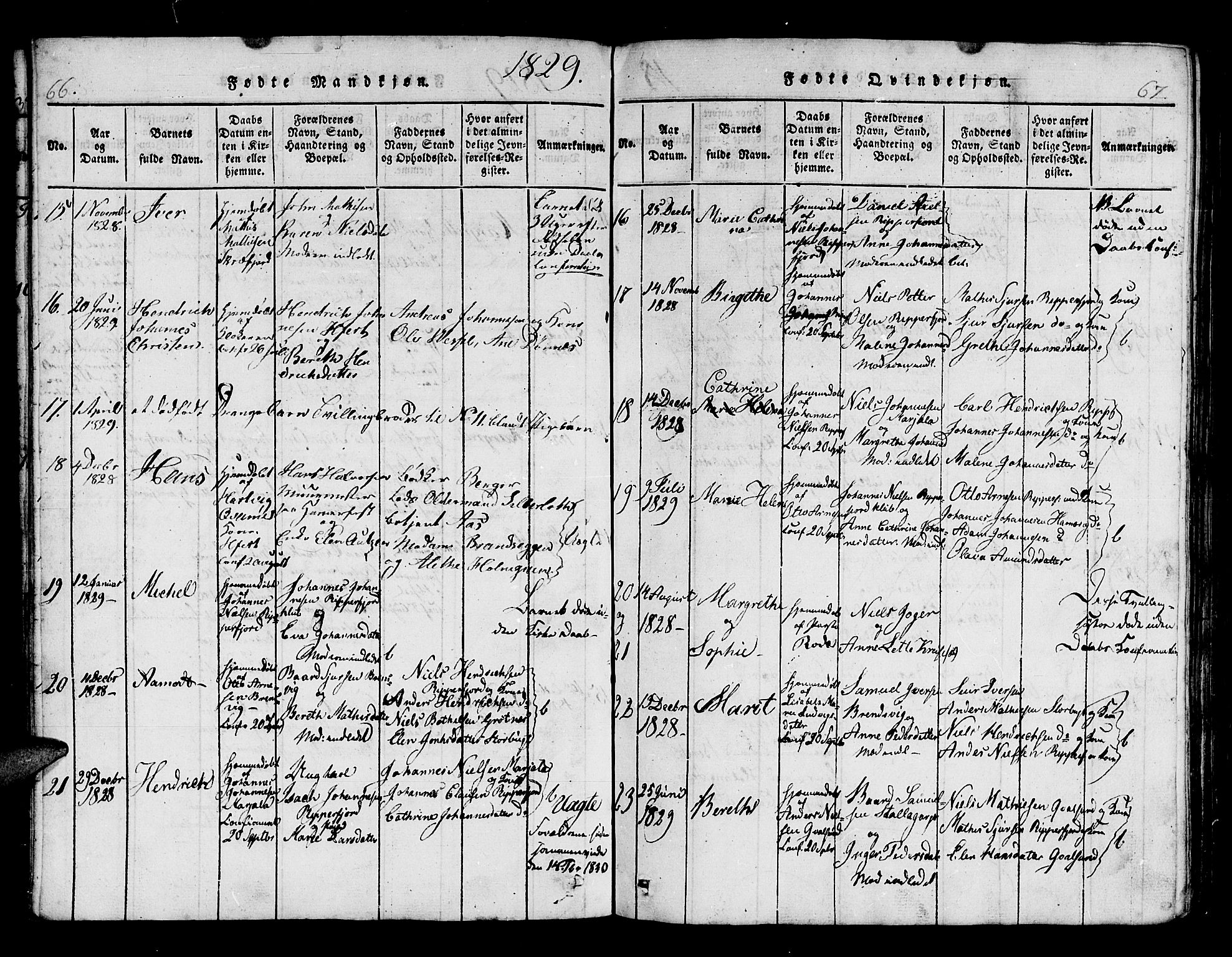 Hammerfest sokneprestkontor, SATØ/S-1347/H/Hb/L0001.klokk: Parish register (copy) no. 1, 1822-1850, p. 66-67