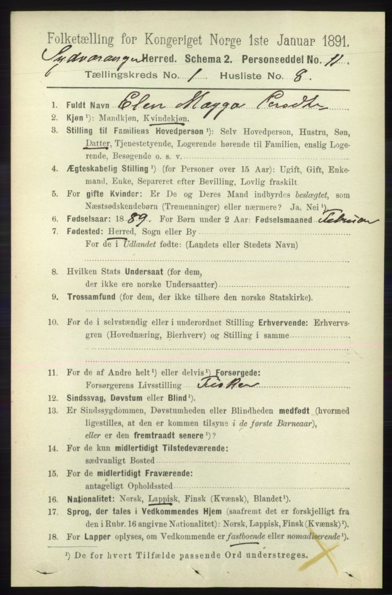 RA, 1891 census for 2030 Sør-Varanger, 1891, p. 122