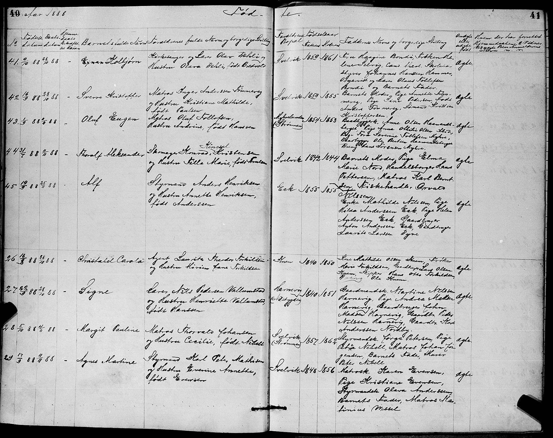 Strømm kirkebøker, AV/SAKO-A-322/G/Ga/L0002: Parish register (copy) no. I 2, 1885-1888, p. 40-41