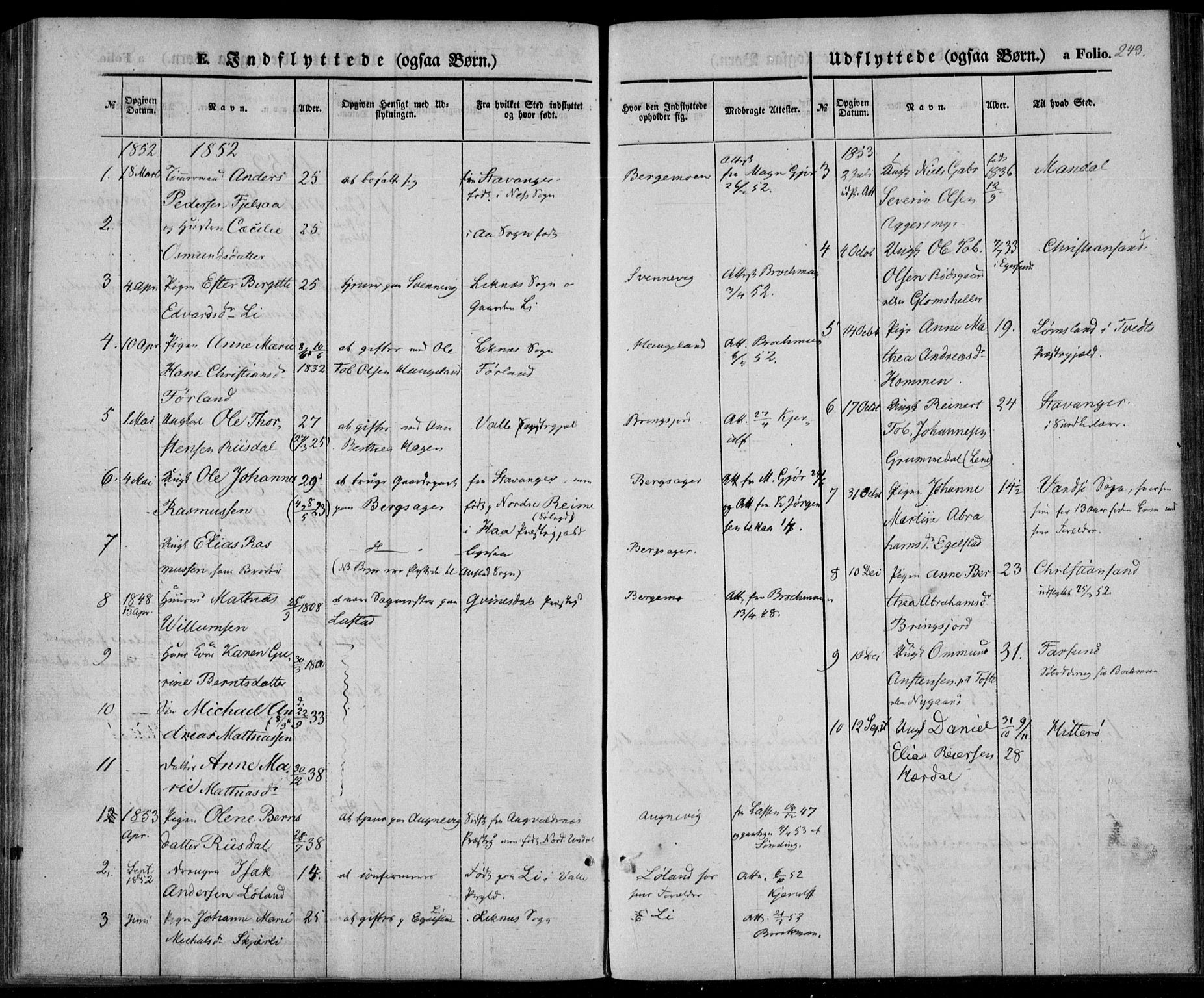 Lyngdal sokneprestkontor, AV/SAK-1111-0029/F/Fa/Fac/L0009: Parish register (official) no. A 9, 1852-1864, p. 243