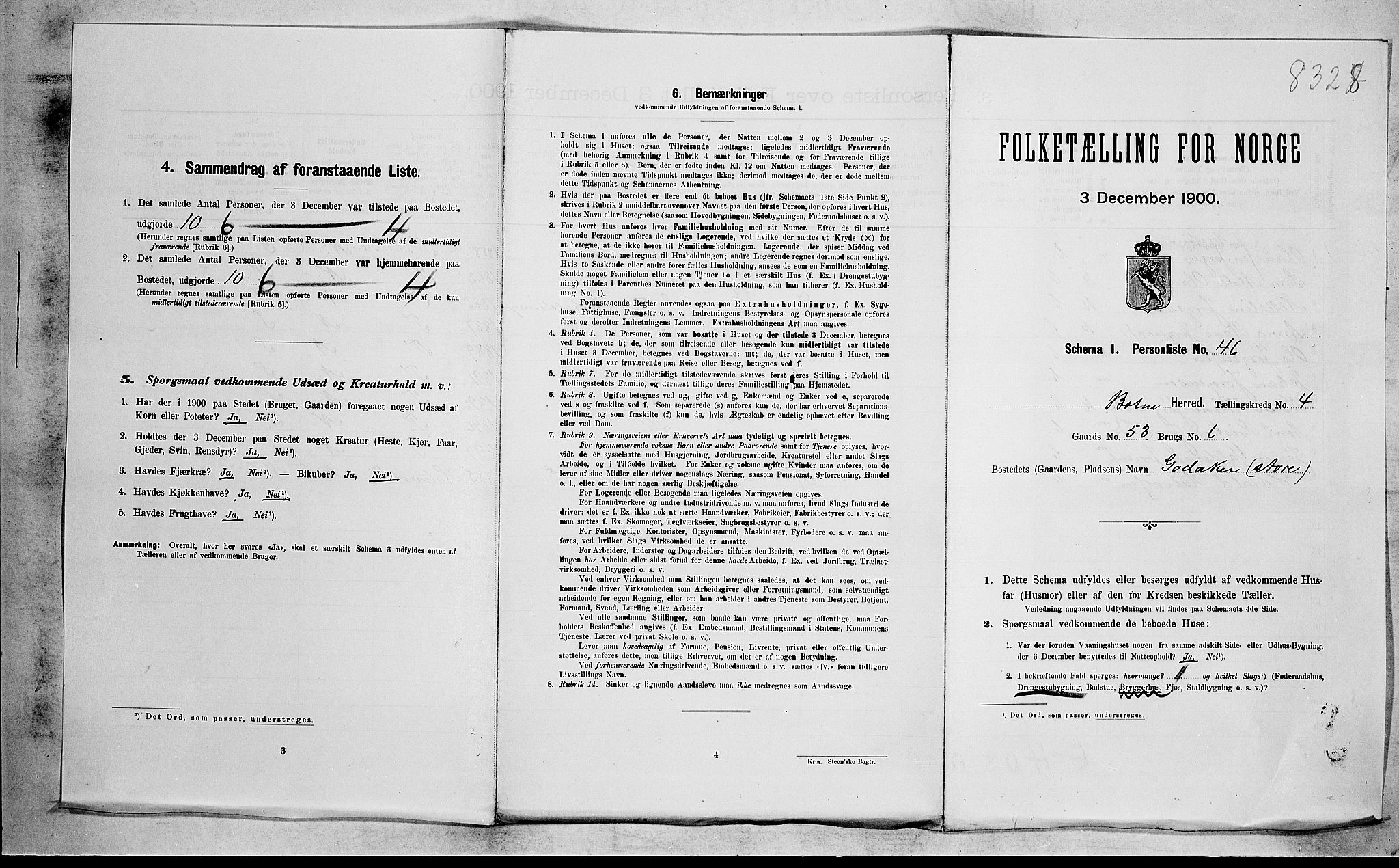 RA, 1900 census for Botne, 1900, p. 500