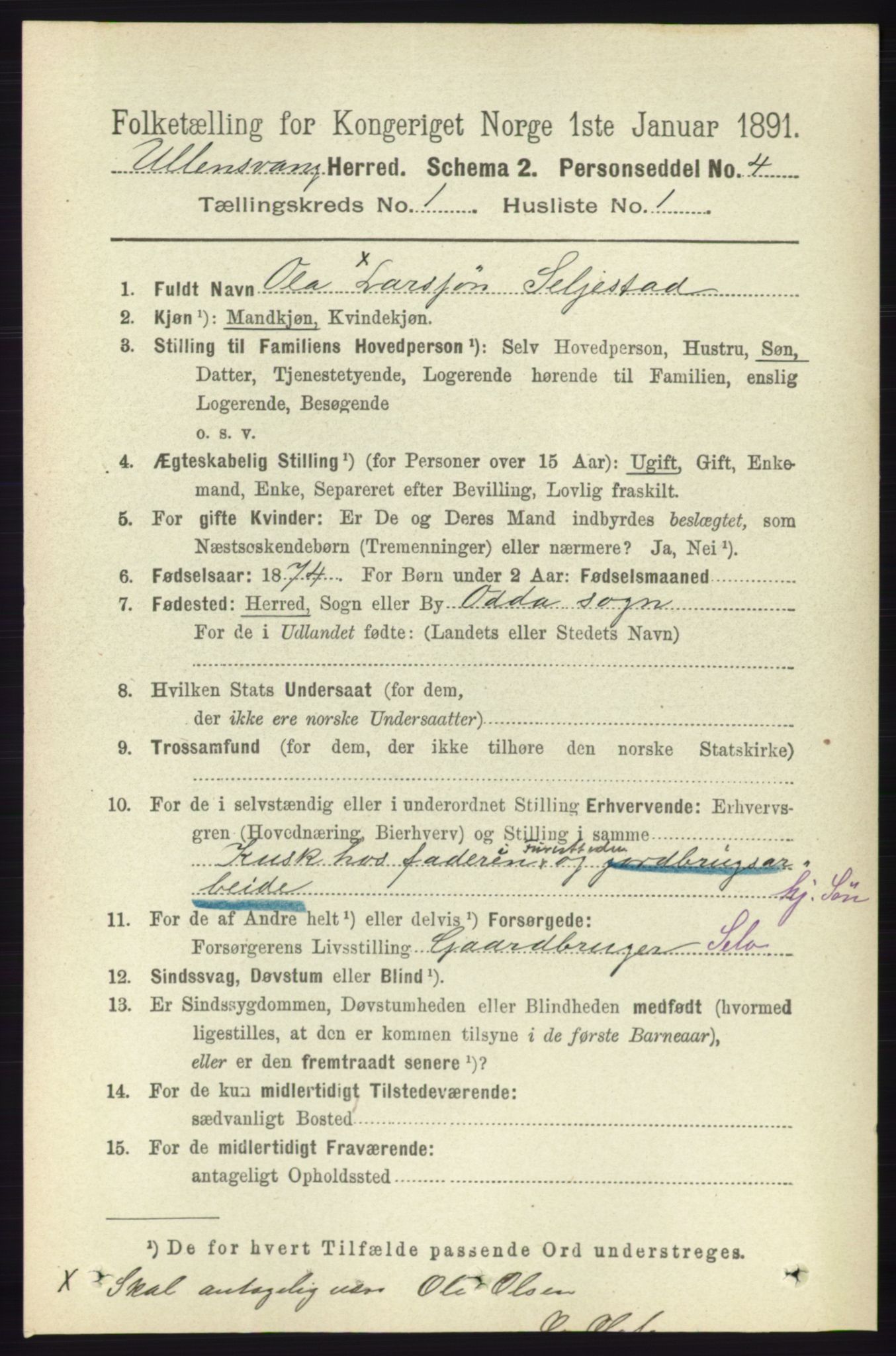 RA, 1891 census for 1230 Ullensvang, 1891, p. 82