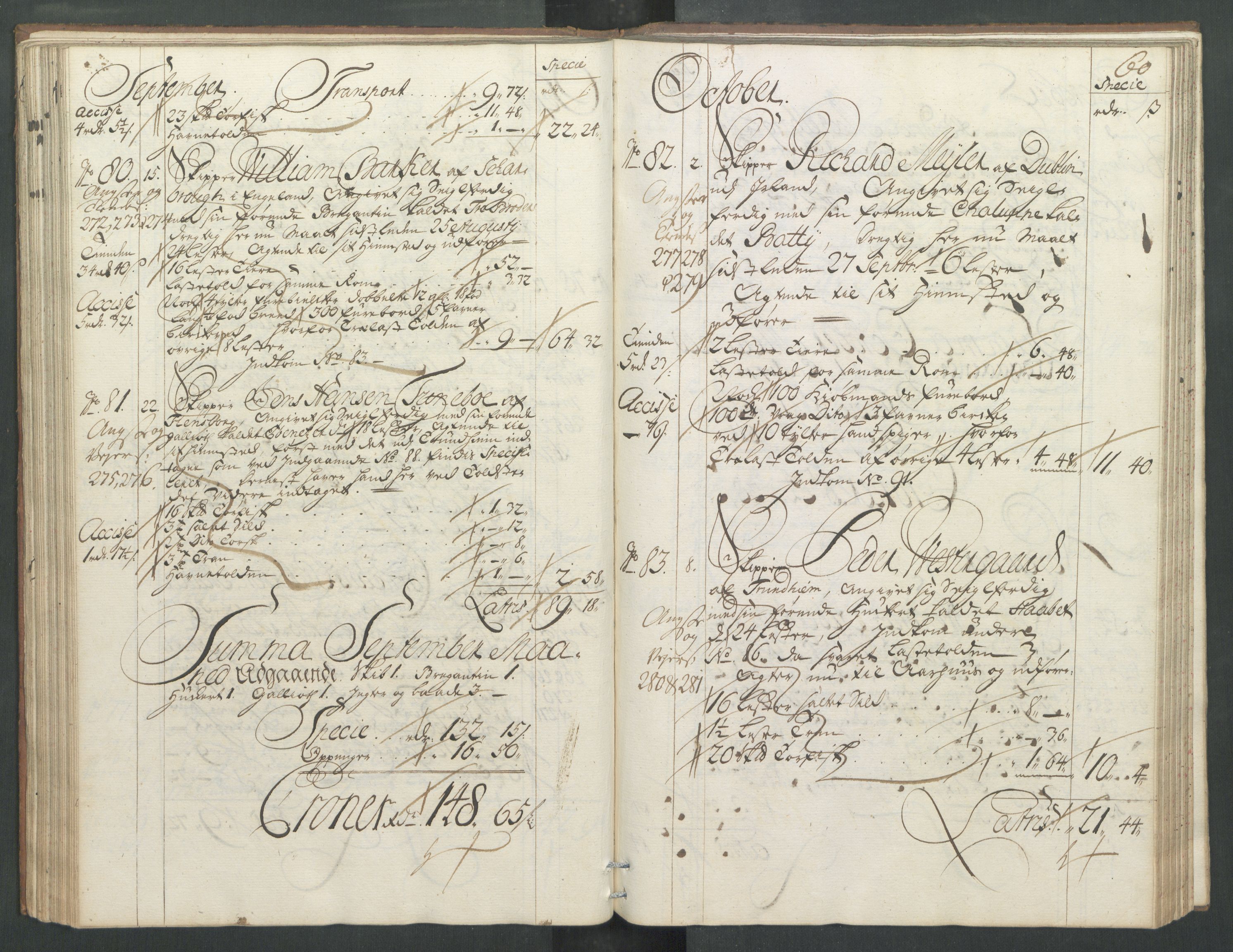 Generaltollkammeret, tollregnskaper, RA/EA-5490/R32/L0004/0001: Tollregnskaper Kristiansund / Hovedtollbok, 1731, p. 59b-60a