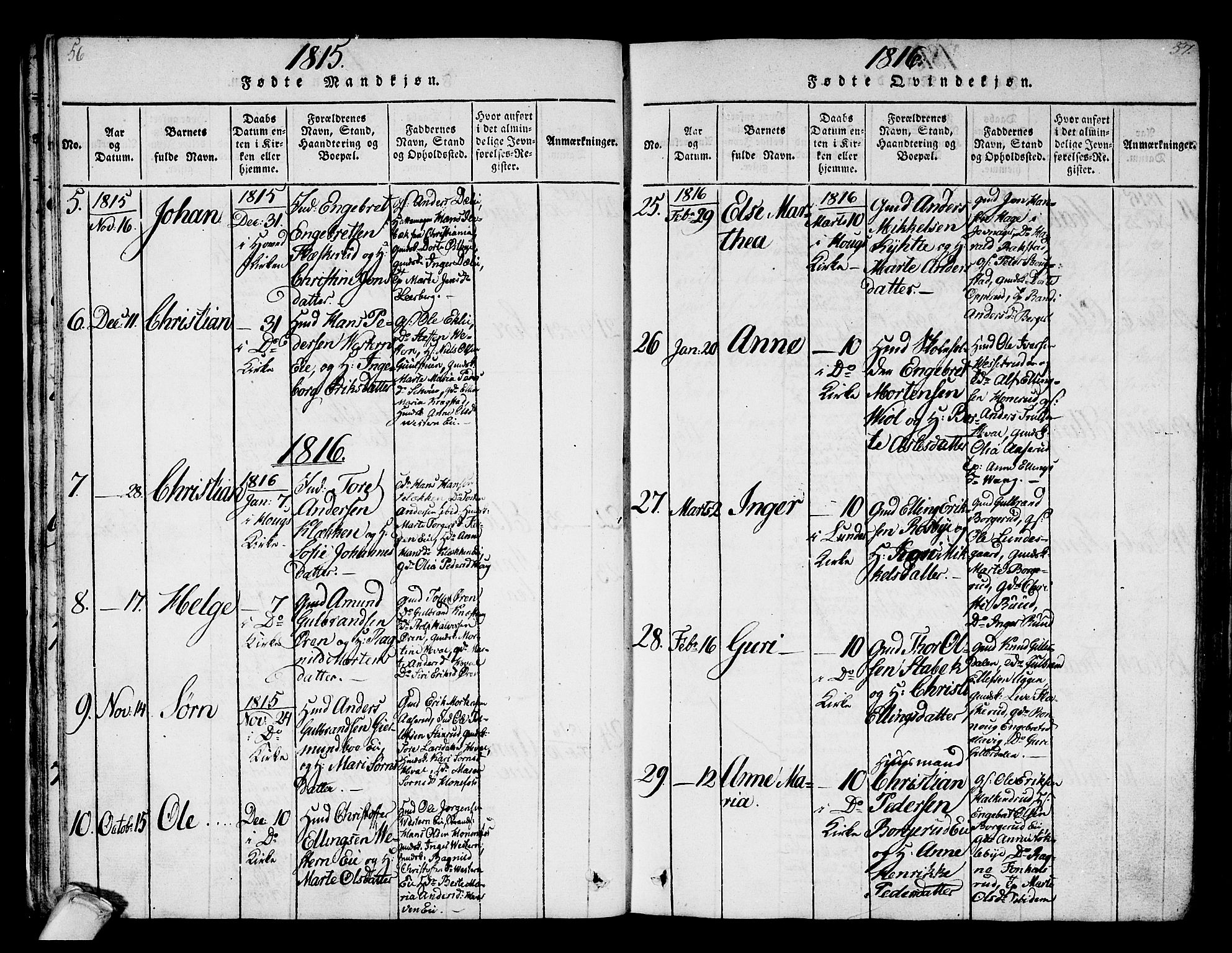 Norderhov kirkebøker, AV/SAKO-A-237/F/Fa/L0008: Parish register (official) no. 8, 1814-1833, p. 56-57