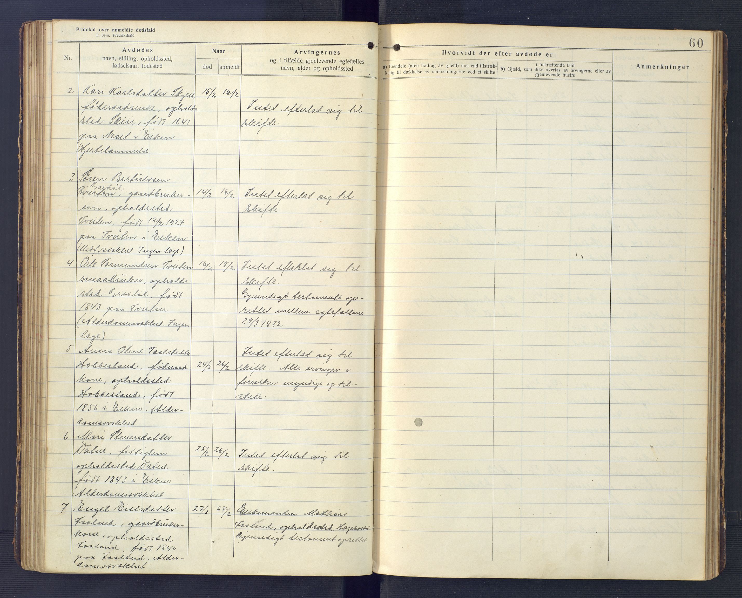 Hægebostad og Eiken lensmannskontor, SAK/1241-0023/F/Fe/L0002: Dødsfallsprotokoll nr 34, 1917-1932, p. 60