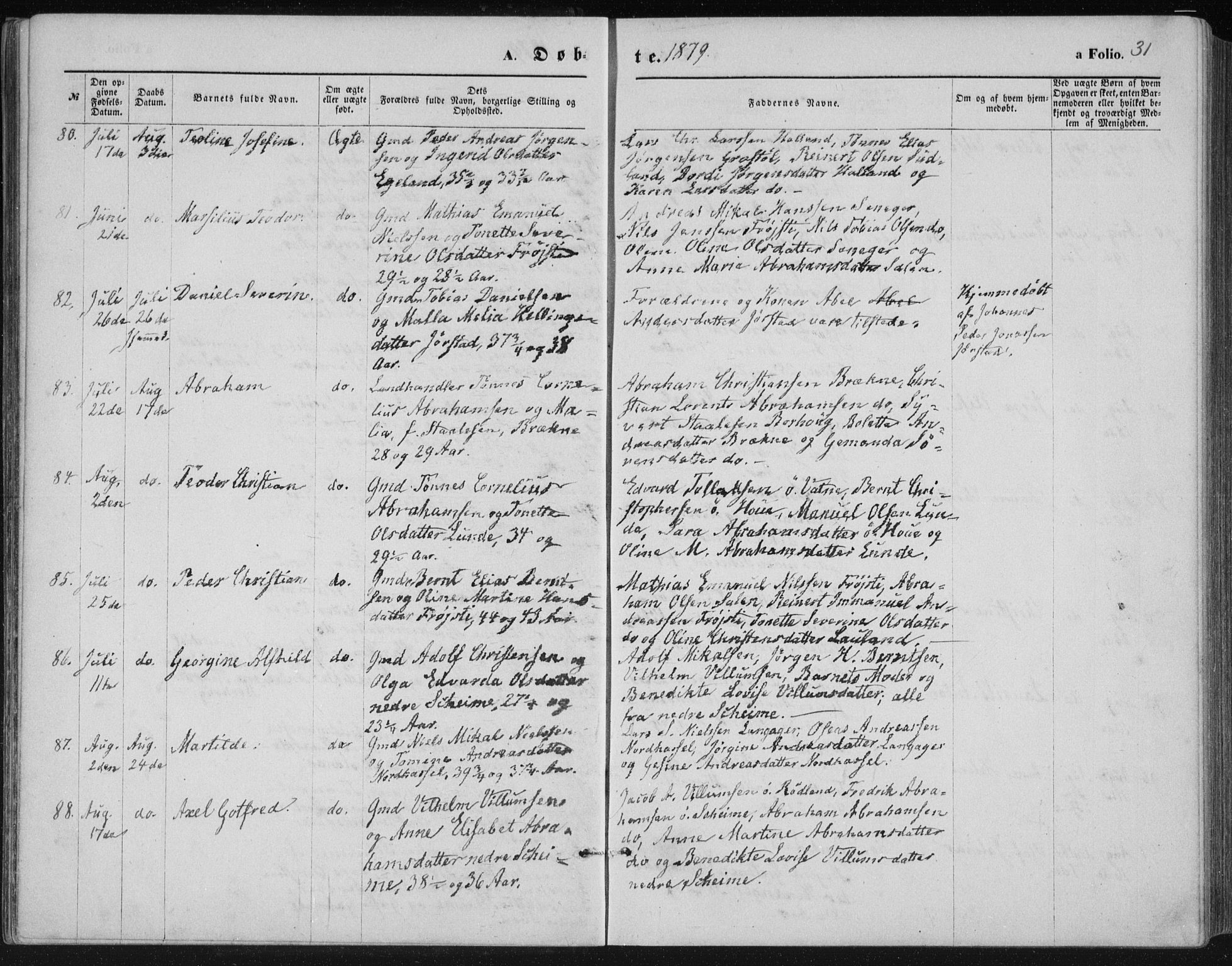 Lista sokneprestkontor, AV/SAK-1111-0027/F/Fb/L0004: Parish register (copy) no. B 4, 1877-1891, p. 31