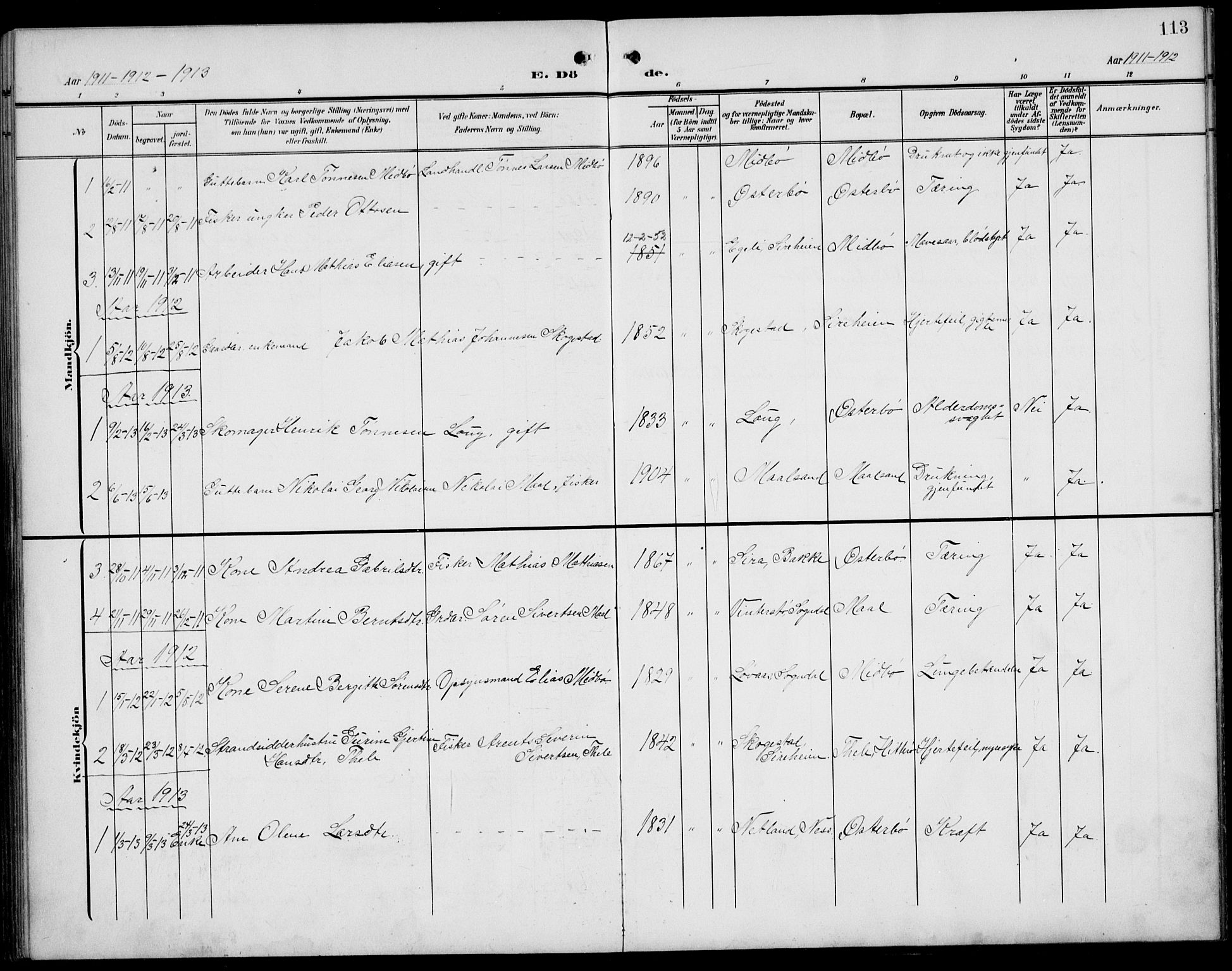 Sokndal sokneprestkontor, SAST/A-101808: Parish register (copy) no. B 7, 1904-1935, p. 113