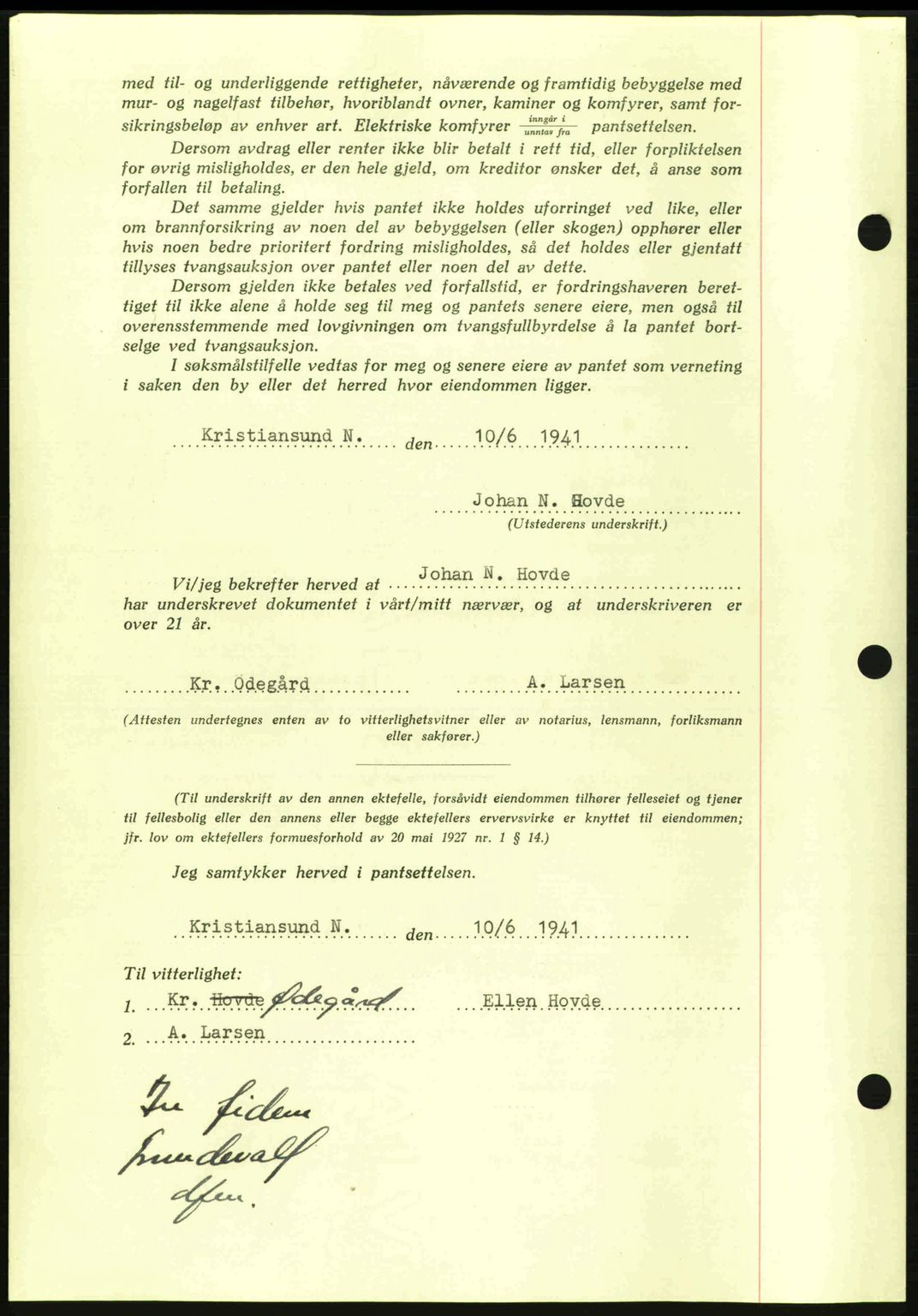 Kristiansund byfogd, AV/SAT-A-4587/A/27: Mortgage book no. 35, 1941-1942, Diary no: : 506/1941