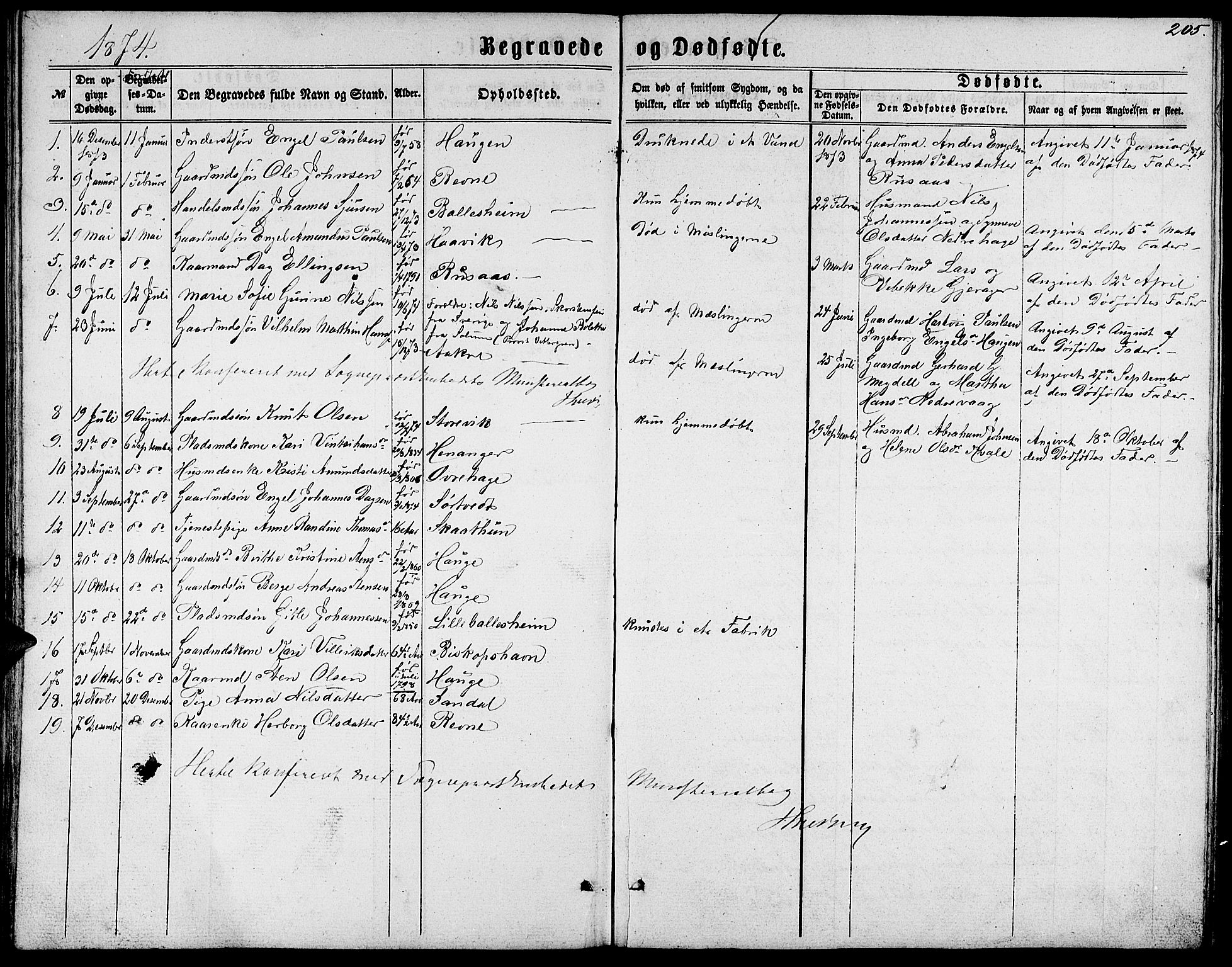 Fusa sokneprestembete, SAB/A-75401/H/Hab: Parish register (copy) no. C 1, 1861-1885, p. 205