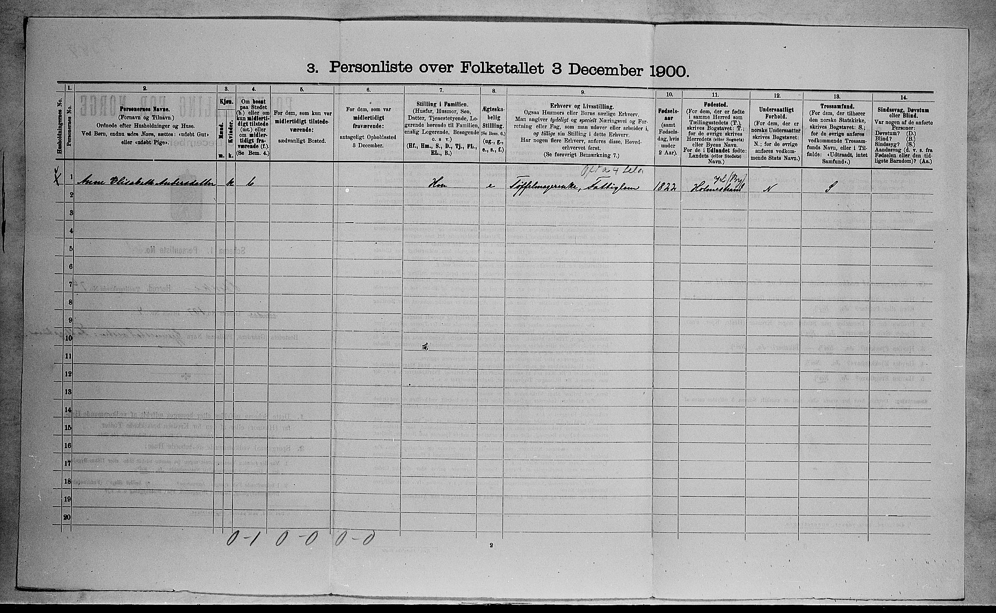 RA, 1900 census for Stokke, 1900, p. 1397