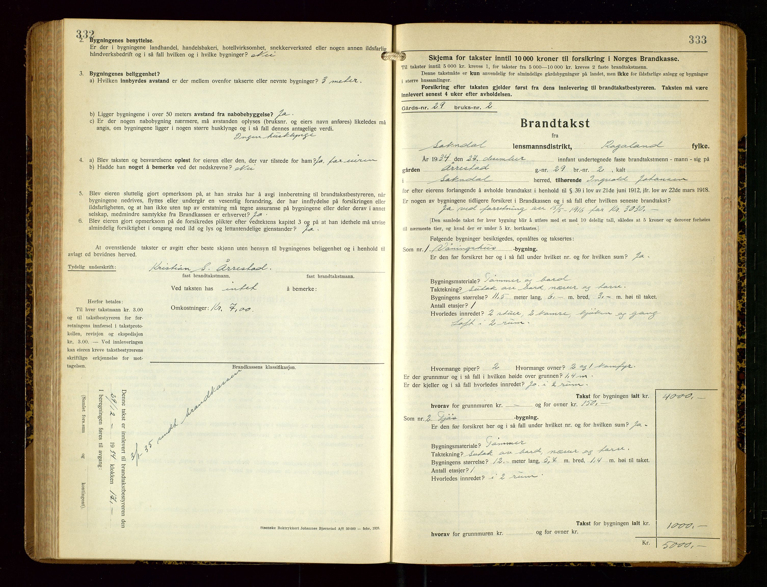 Sokndal lensmannskontor, SAST/A-100417/Gob/L0007: "Brandtakst-Protokoll", 1930-1936, p. 332-333