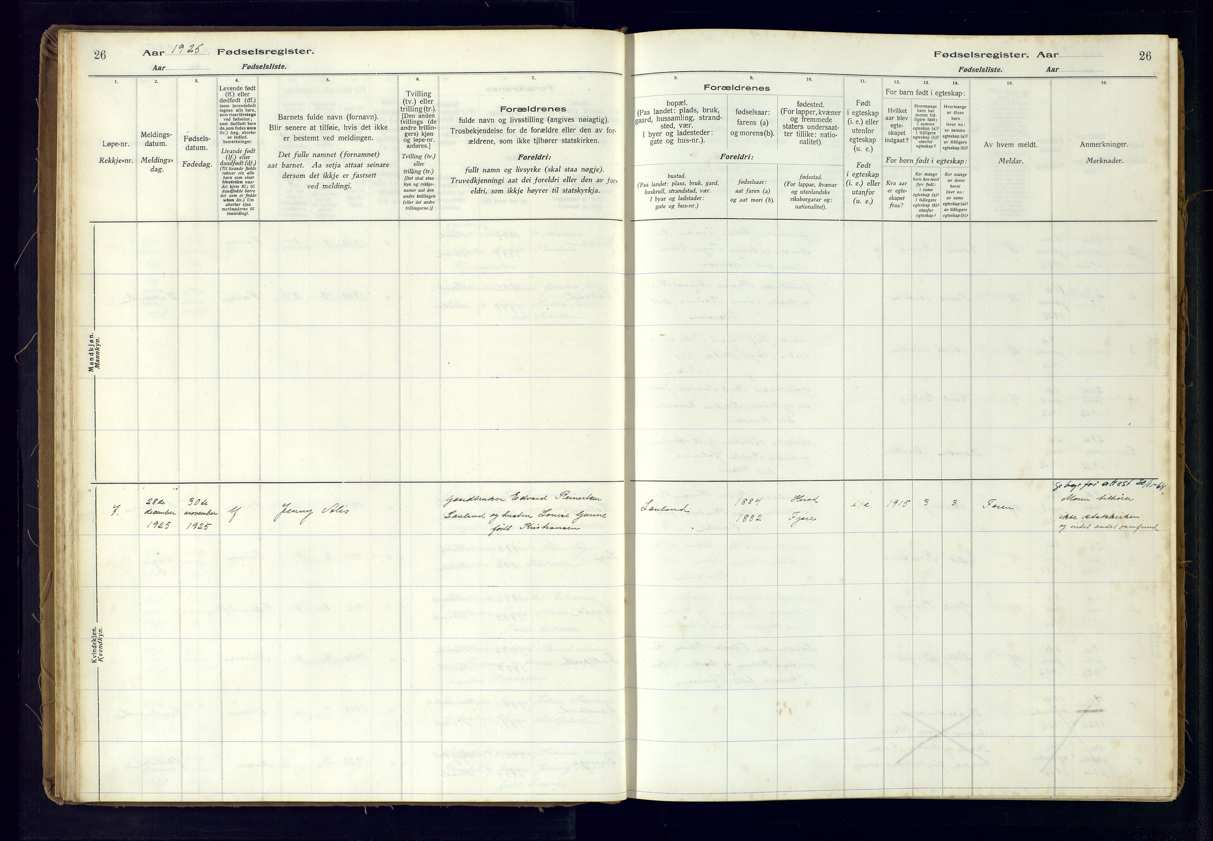 Herad sokneprestkontor, AV/SAK-1111-0018/J/Ja/L0001: Birth register no. A-VI-12, 1916-1981, p. 26