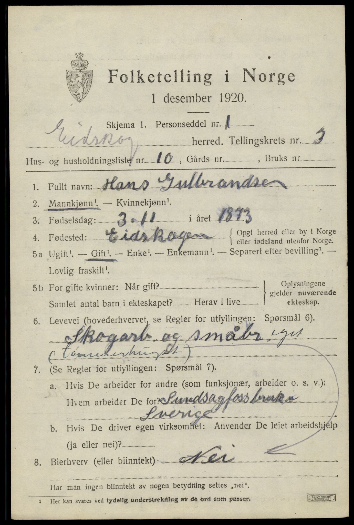 SAH, 1920 census for Eidskog, 1920, p. 4111