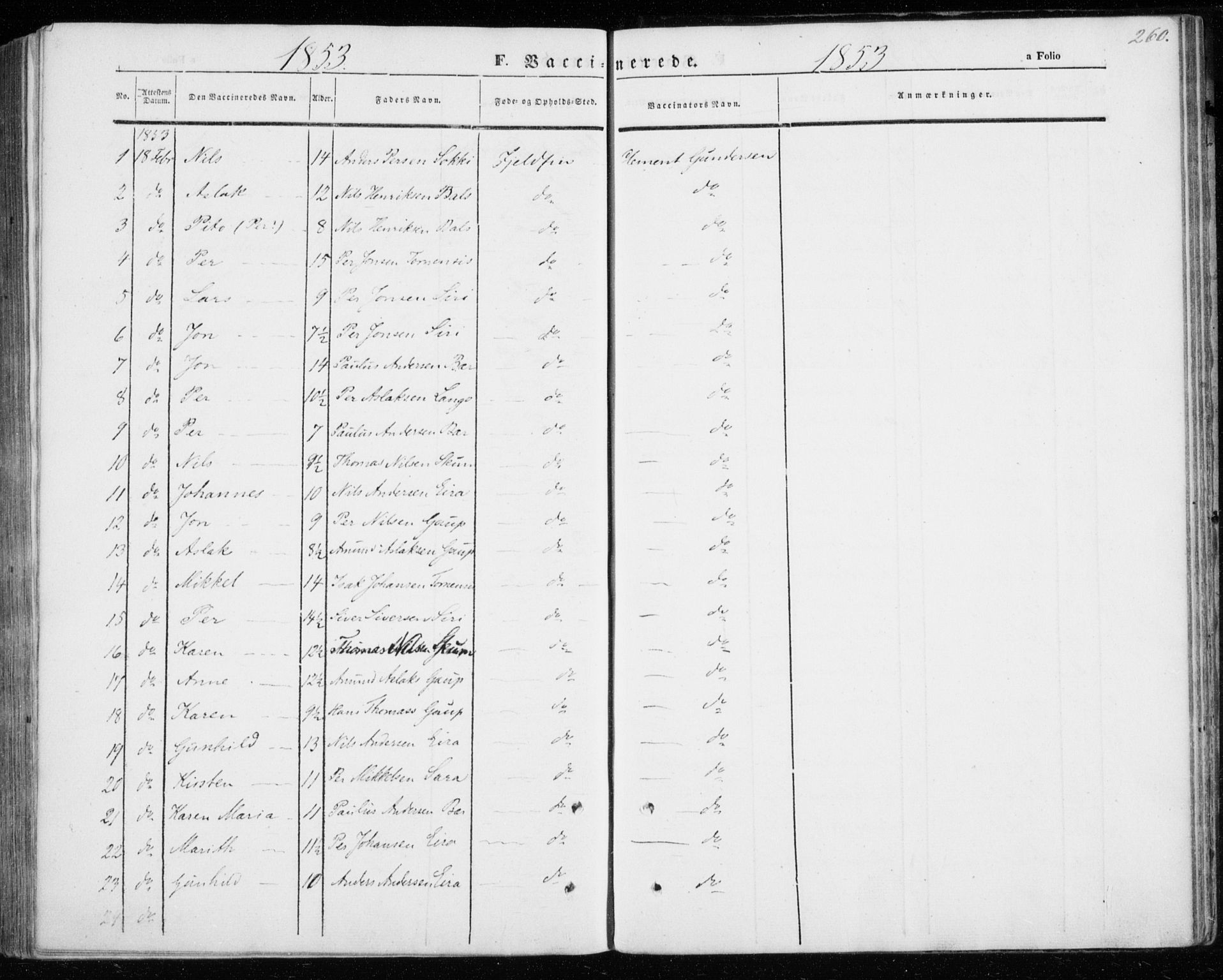 Kautokeino sokneprestembete, SATØ/S-1340/H/Ha/L0002.kirke: Parish register (official) no. 2, 1843-1861, p. 260