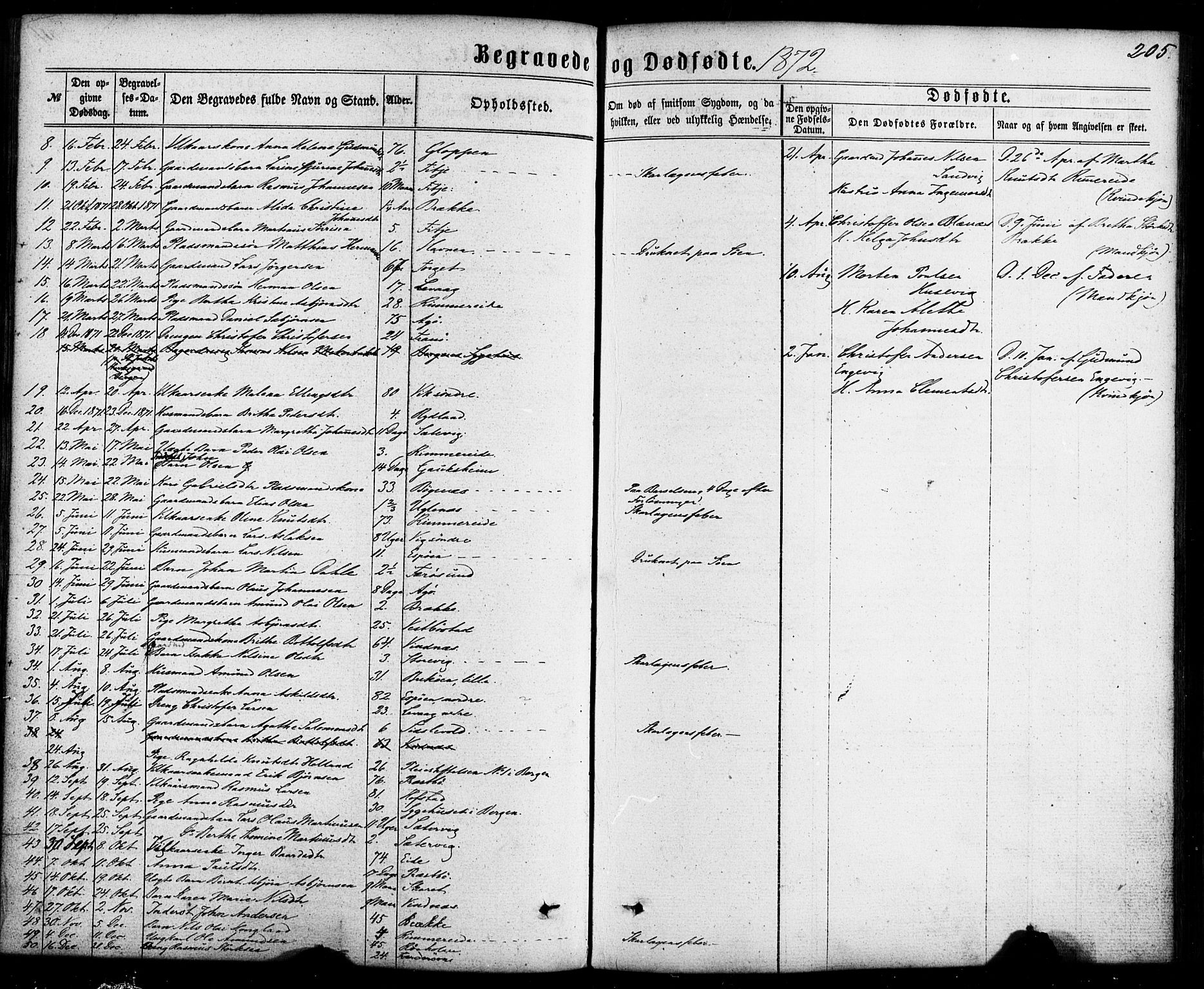 Fitjar sokneprestembete, AV/SAB-A-99926: Parish register (official) no. A 1, 1862-1881, p. 205