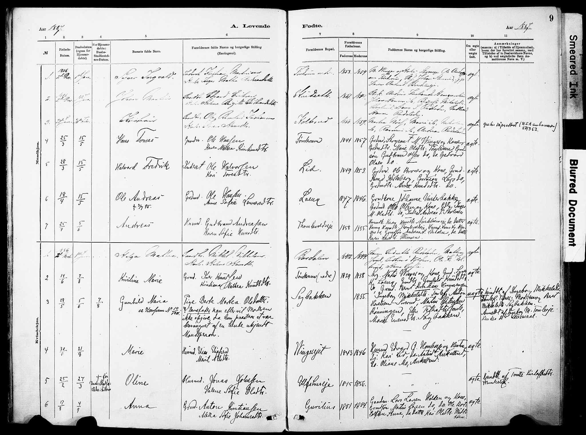 Nordre Land prestekontor, SAH/PREST-124/H/Ha/Haa/L0005: Parish register (official) no. 5, 1882-1903, p. 9