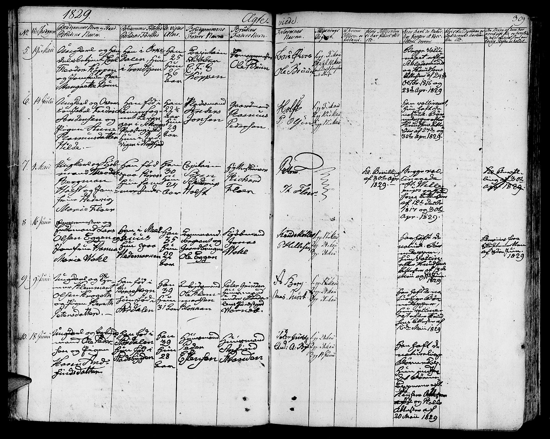 Ministerialprotokoller, klokkerbøker og fødselsregistre - Sør-Trøndelag, SAT/A-1456/602/L0109: Parish register (official) no. 602A07, 1821-1840, p. 309