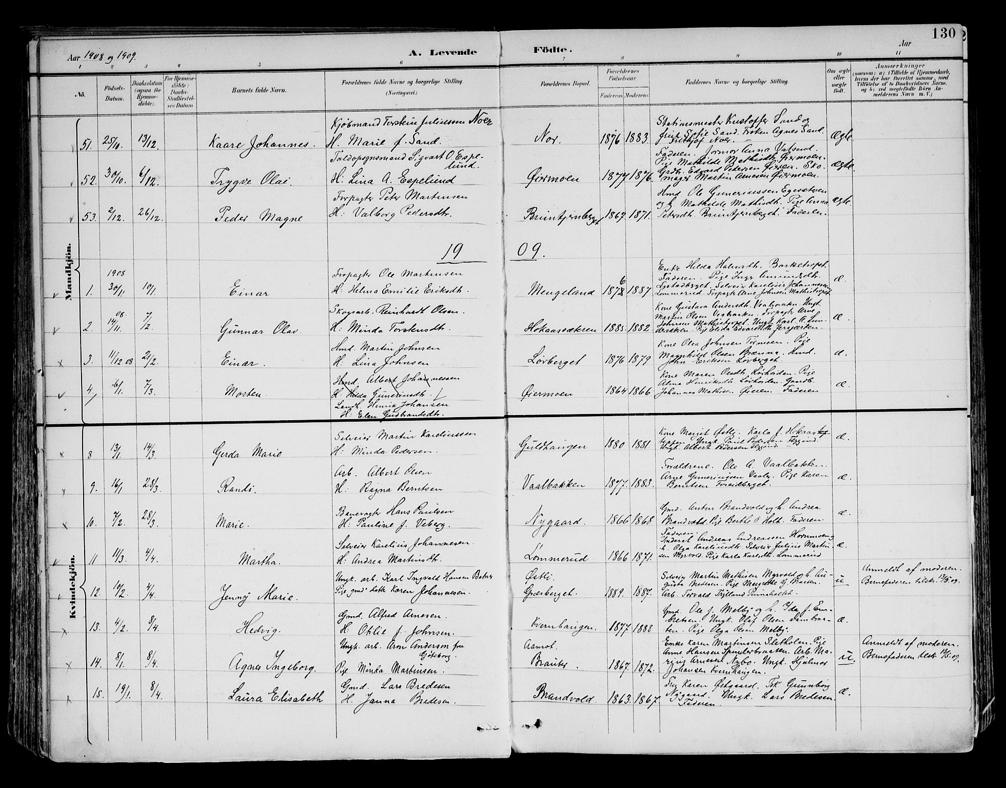 Brandval prestekontor, AV/SAH-PREST-034/H/Ha/Haa/L0003: Parish register (official) no. 3, 1894-1909, p. 130