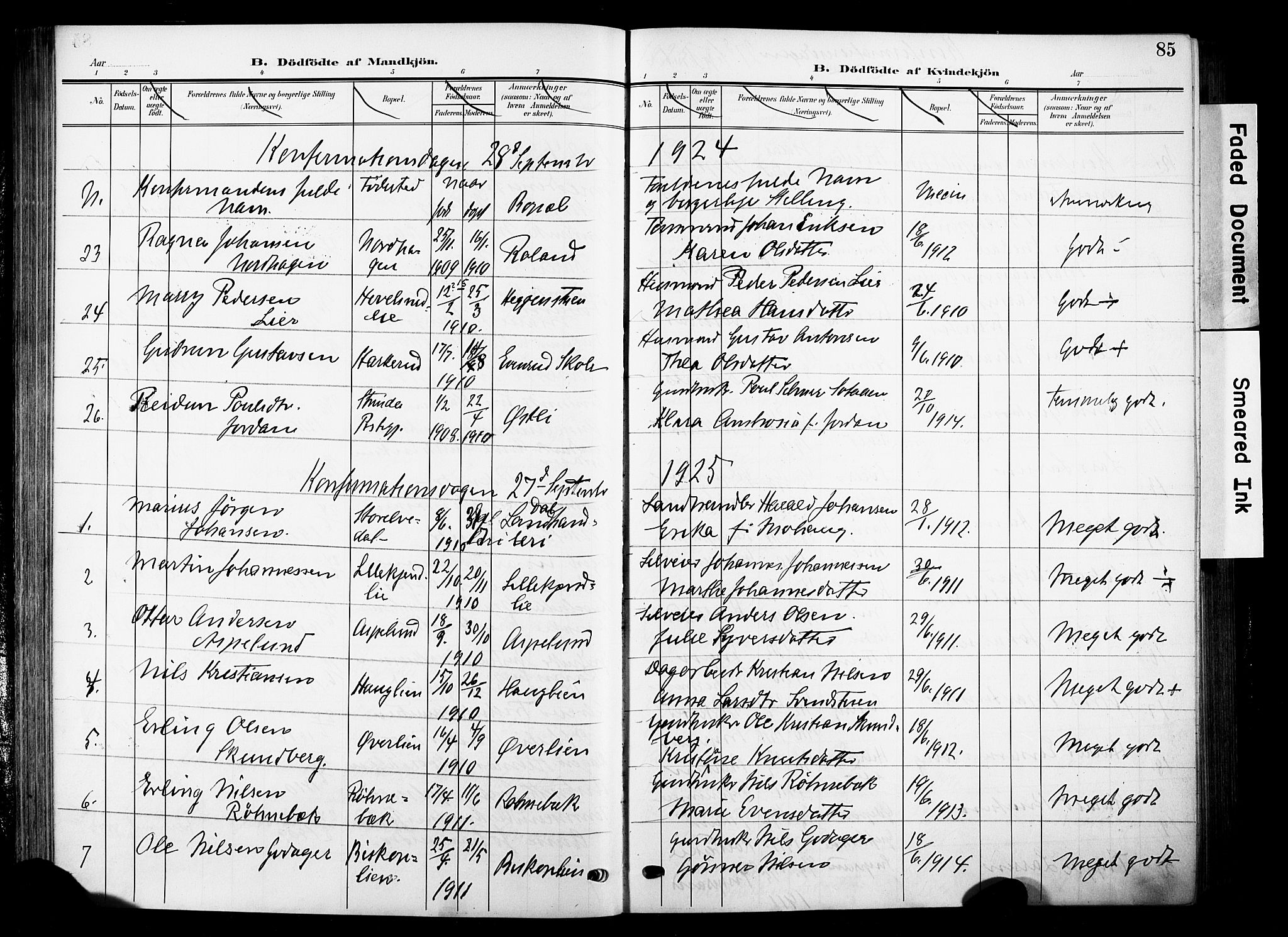 Nes prestekontor, Hedmark, SAH/PREST-020/K/Ka/L0014: Parish register (official) no. 14, 1906-1929, p. 85