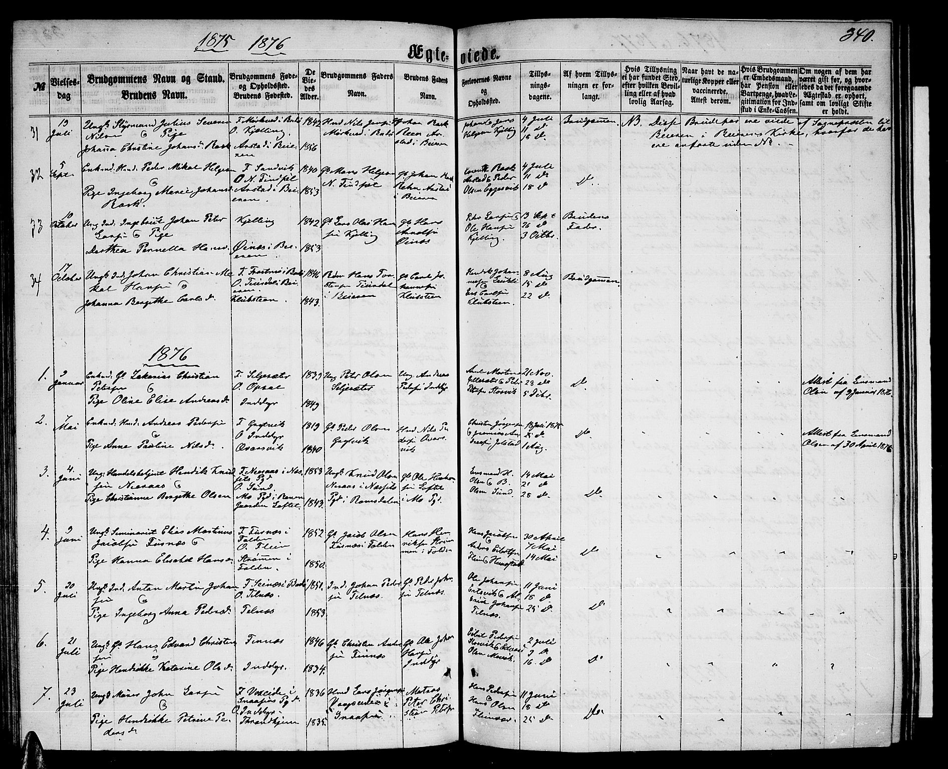 Ministerialprotokoller, klokkerbøker og fødselsregistre - Nordland, AV/SAT-A-1459/805/L0107: Parish register (copy) no. 805C03, 1862-1885, p. 340