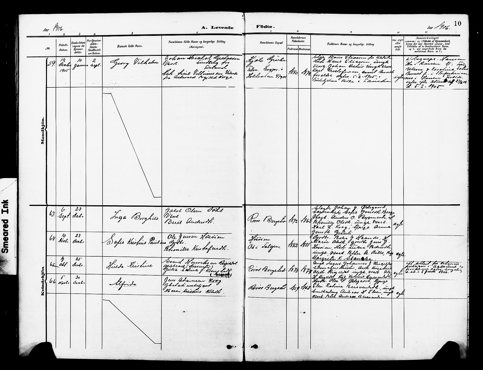 Ministerialprotokoller, klokkerbøker og fødselsregistre - Sør-Trøndelag, SAT/A-1456/681/L0942: Parish register (copy) no. 681C06, 1906-1925, p. 10