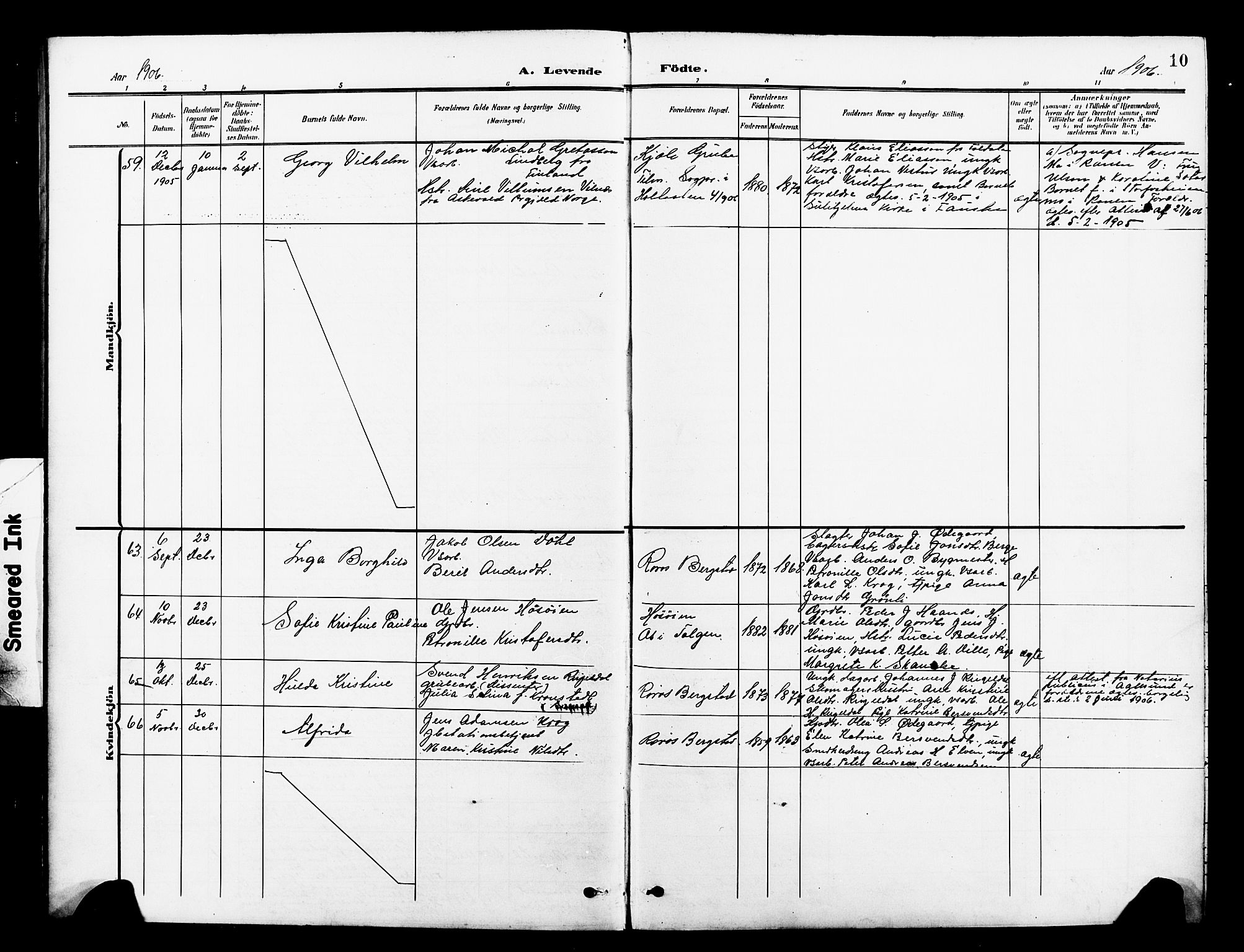 Ministerialprotokoller, klokkerbøker og fødselsregistre - Sør-Trøndelag, AV/SAT-A-1456/681/L0942: Parish register (copy) no. 681C06, 1906-1925, p. 10