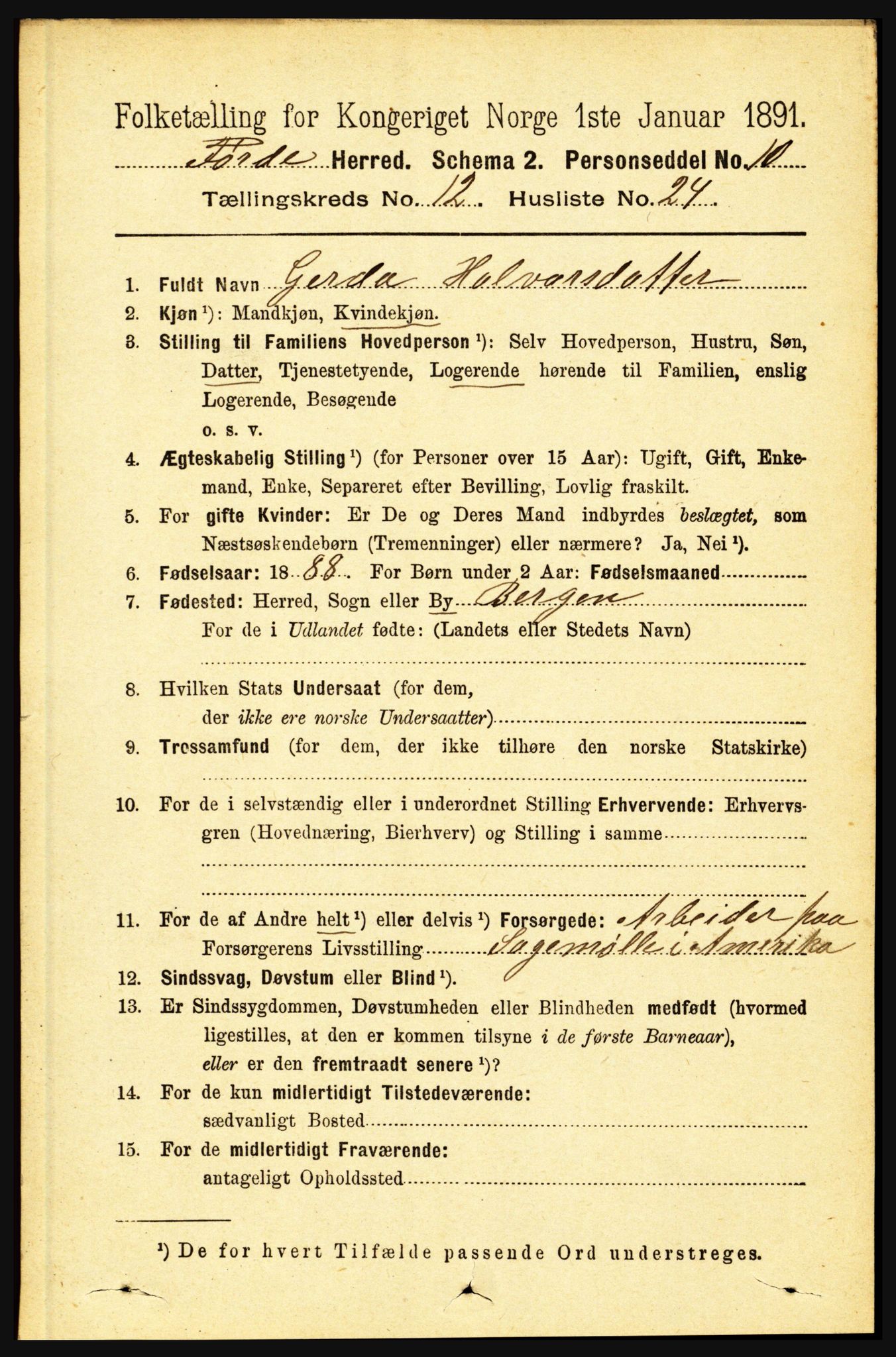 RA, 1891 census for 1432 Førde, 1891, p. 4443
