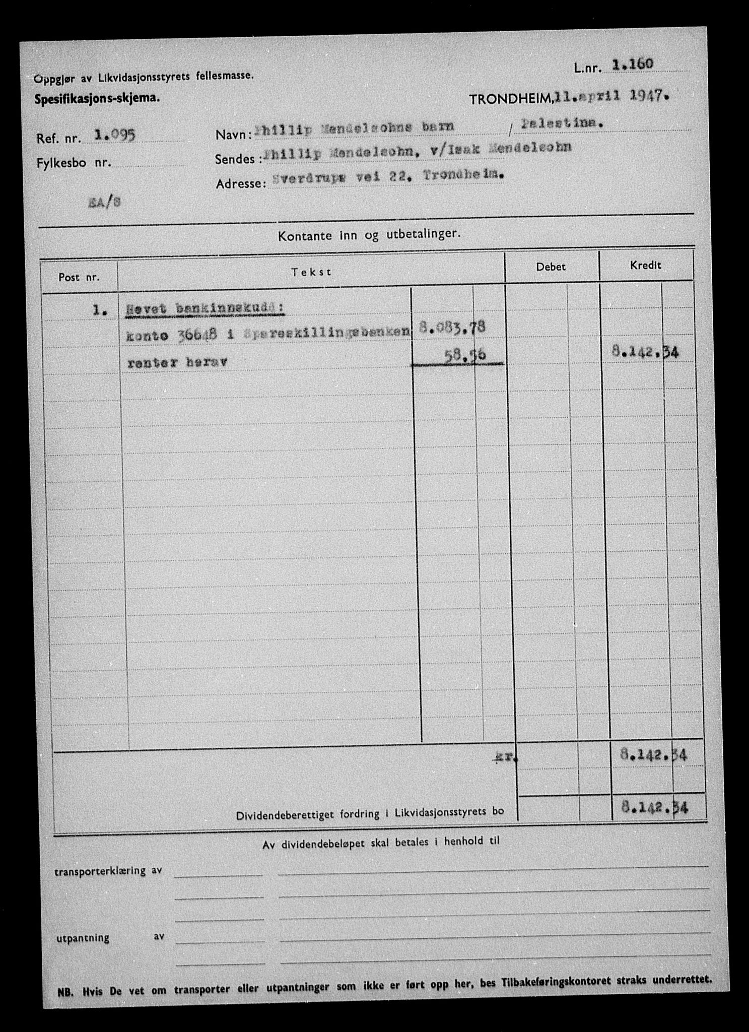 Justisdepartementet, Tilbakeføringskontoret for inndratte formuer, AV/RA-S-1564/H/Hc/Hca/L0905: --, 1945-1947, p. 503