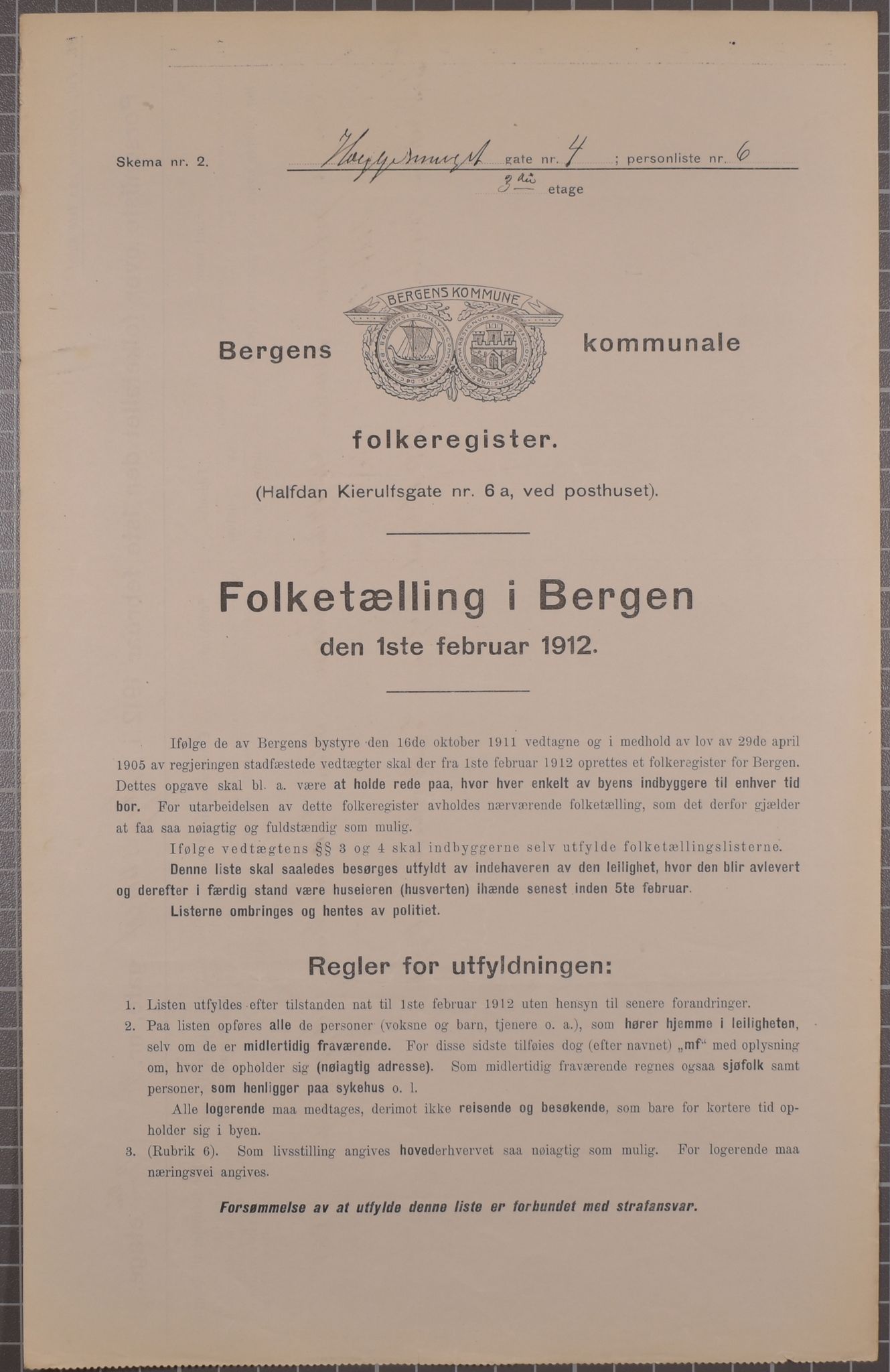 SAB, Municipal Census 1912 for Bergen, 1912, p. 1952