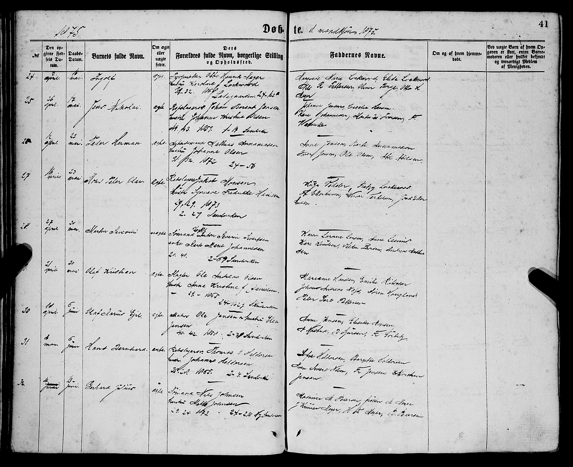 Sandviken Sokneprestembete, SAB/A-77601/H/Ha/L0001: Parish register (official) no. A 1, 1867-1877, p. 41