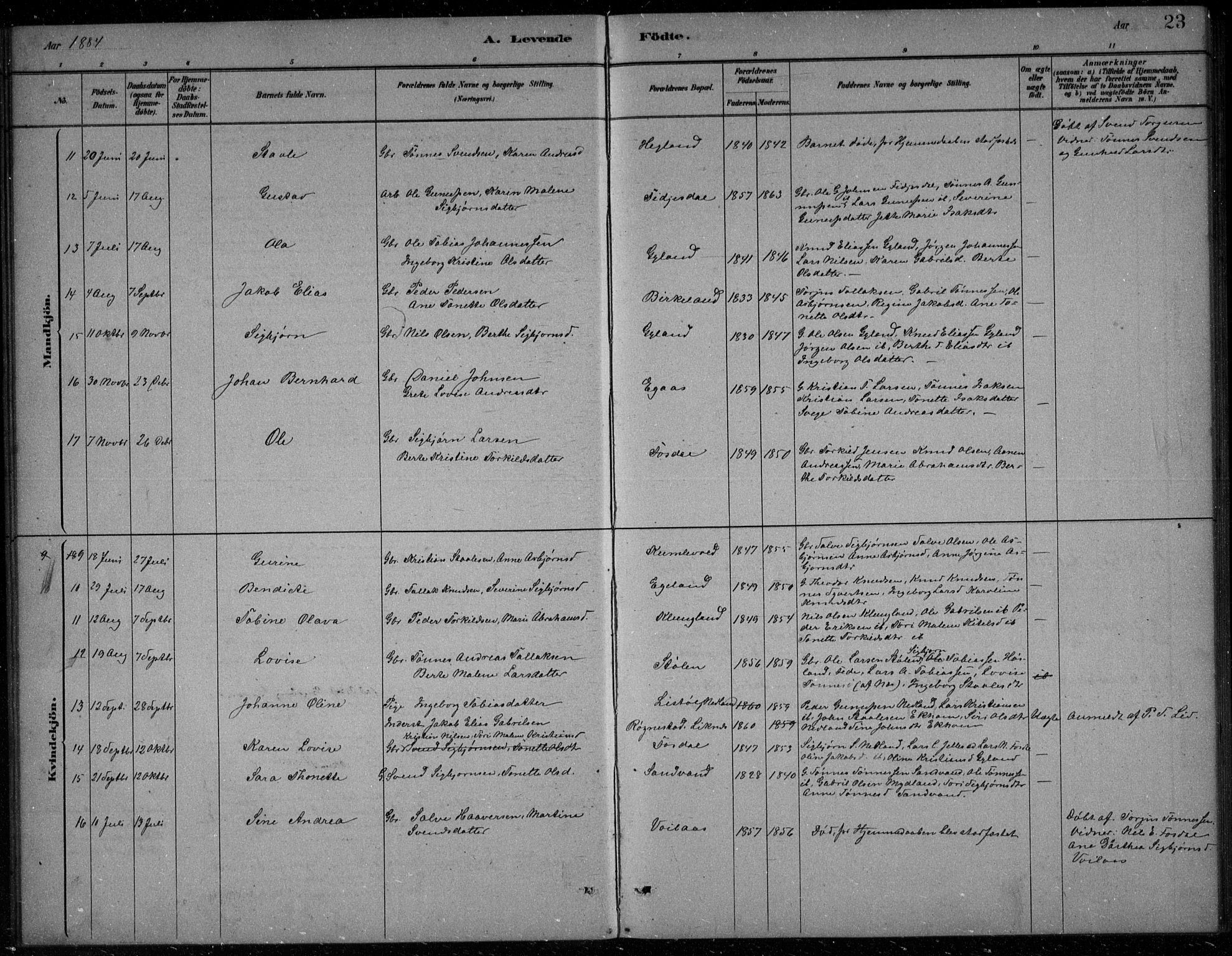 Bakke sokneprestkontor, AV/SAK-1111-0002/F/Fb/Fbb/L0003: Parish register (copy) no. B 3, 1878-1896, p. 23