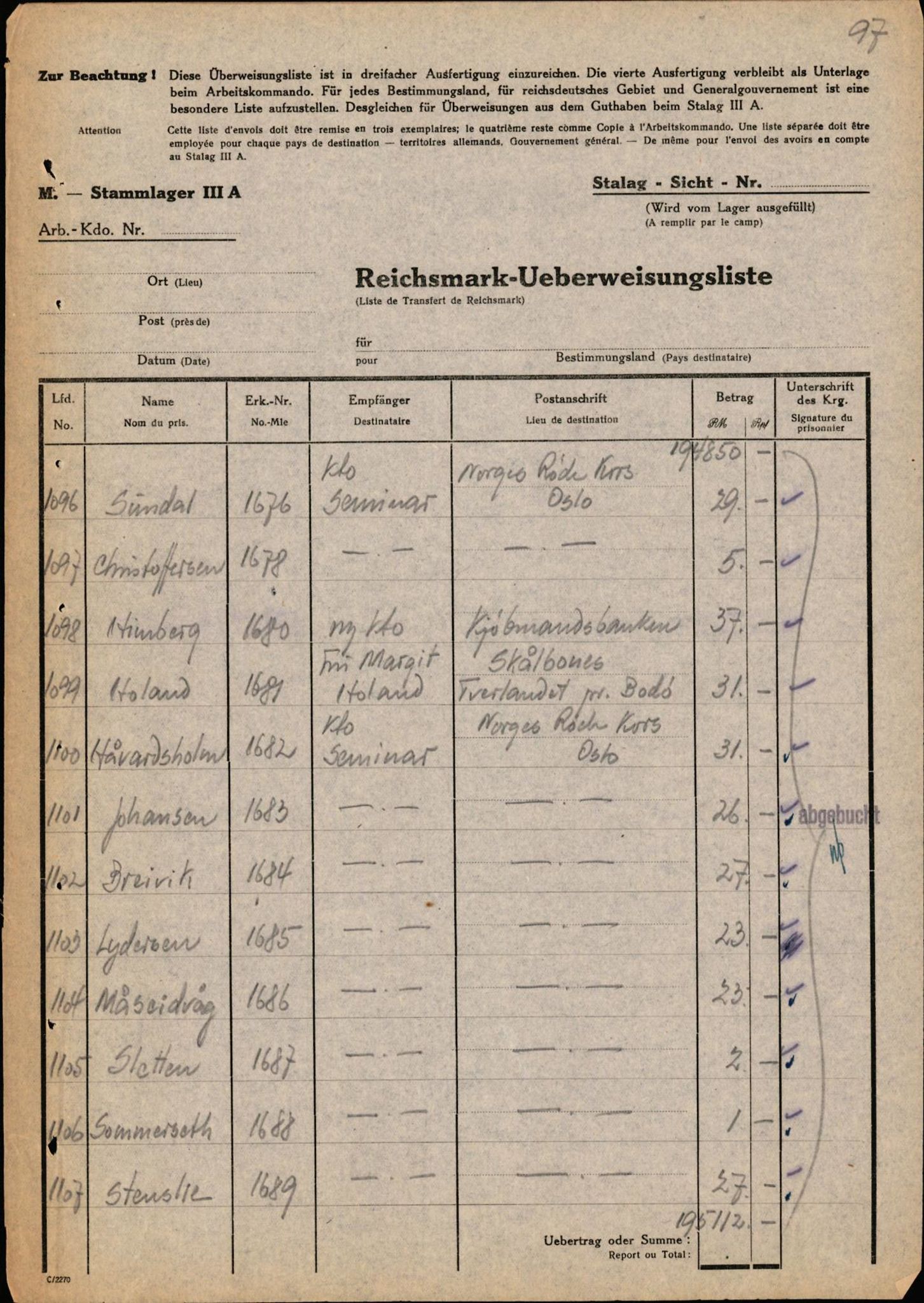 Forsvaret, Forsvarets krigshistoriske avdeling, AV/RA-RAFA-2017/Y/Yf/L0202: II-C-11-2103-2104  -  Norske offiserer i krigsfangenskap, 1940-1945, p. 252